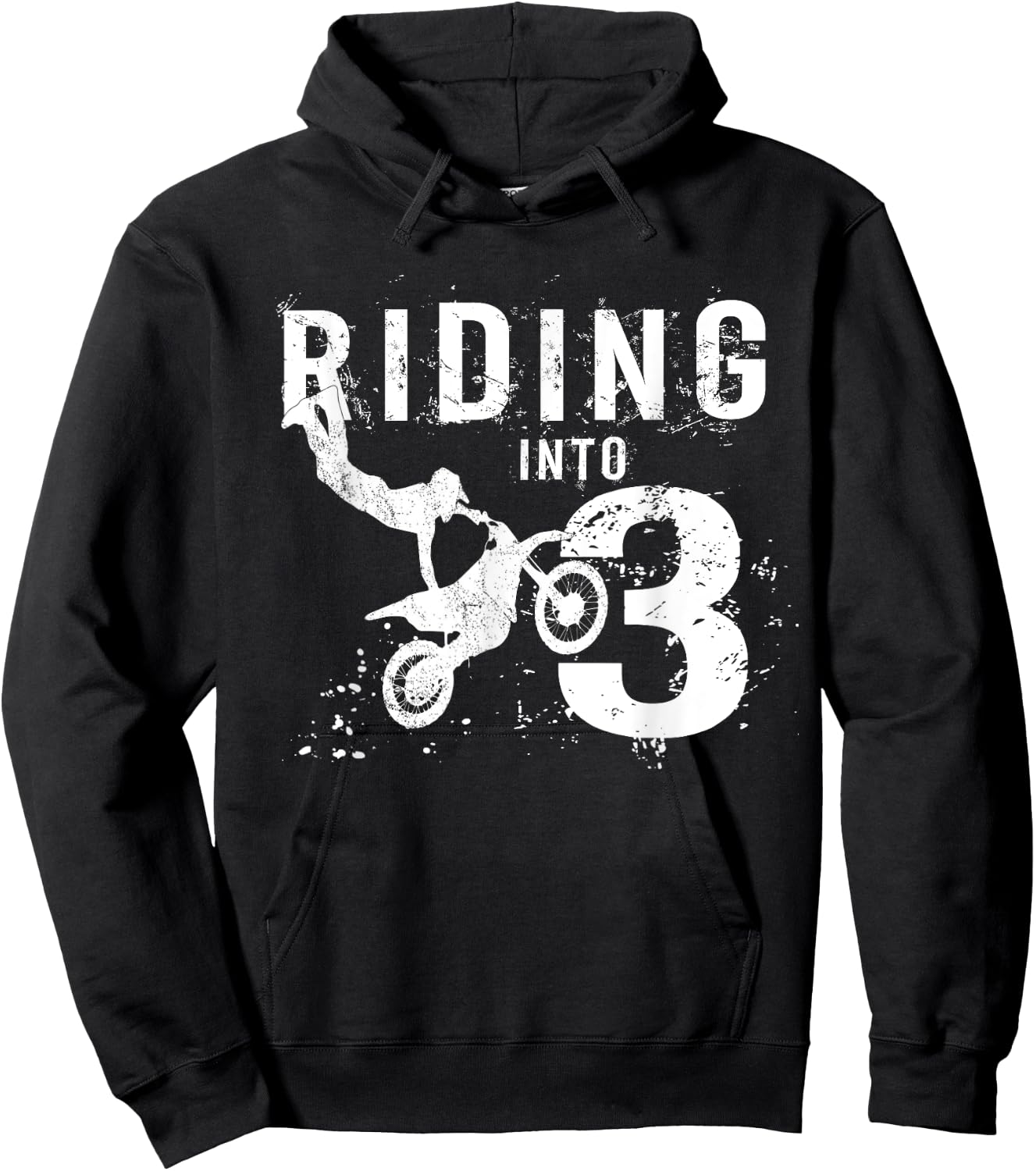 Riding Into 3 Years Old 3rd Birthday Boy Dirt Bike Party Hoodie - Hoodie | Black