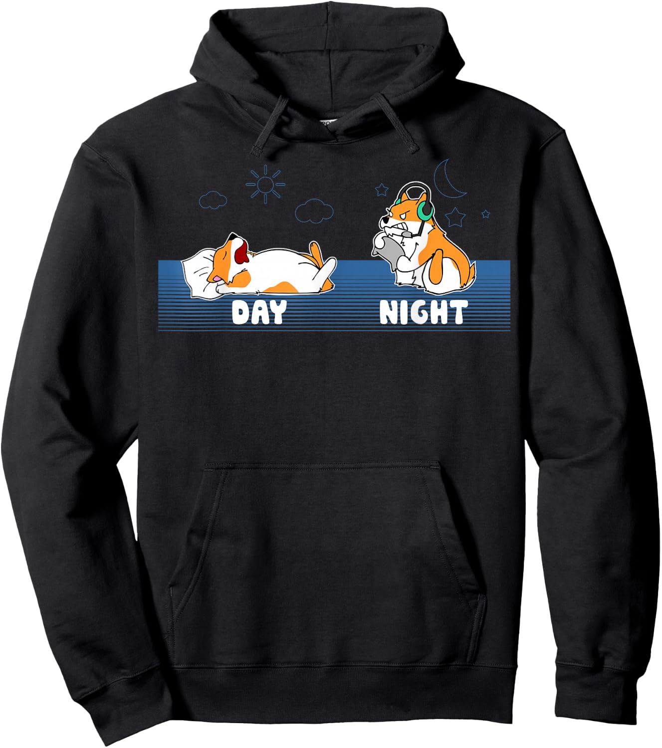 Sleep All Day Play Games All Night Funny Dog Corgi Gamer Hoodie - Hoodie | Black
