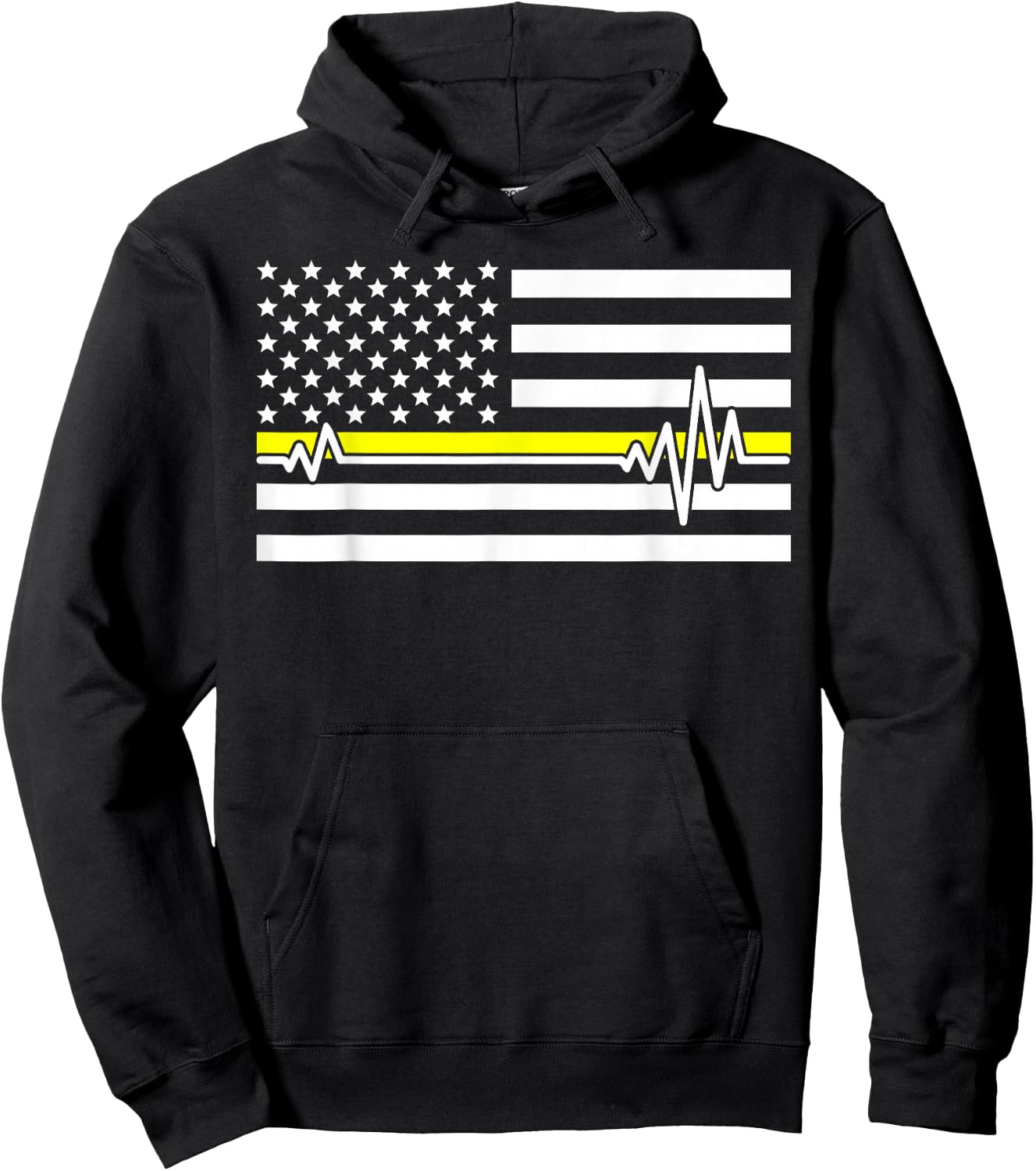 Thin Line In Yellow Us Flag Heartbeat Dispatcher Love Gift Hoodie - Hoodie | Black