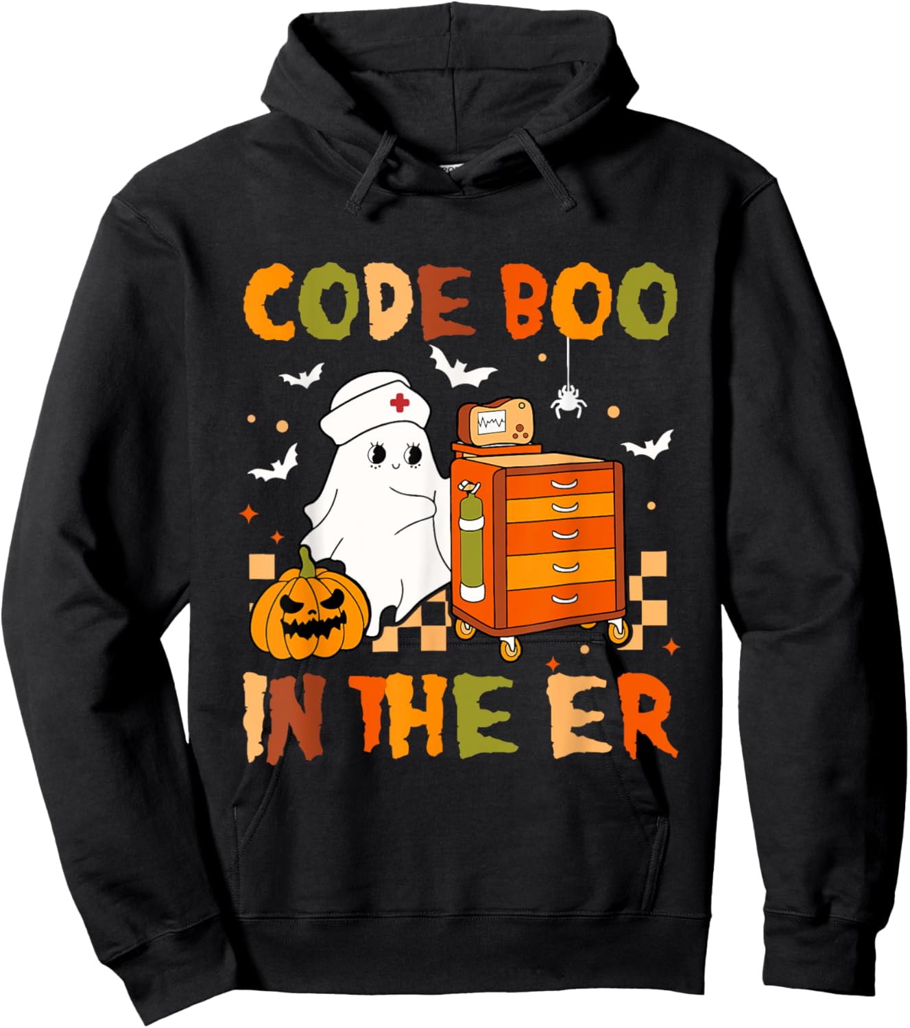 Halloween ER Costume Code Boo In The ER Nurse Crew Ghost Hoodie - Hoodie | Black