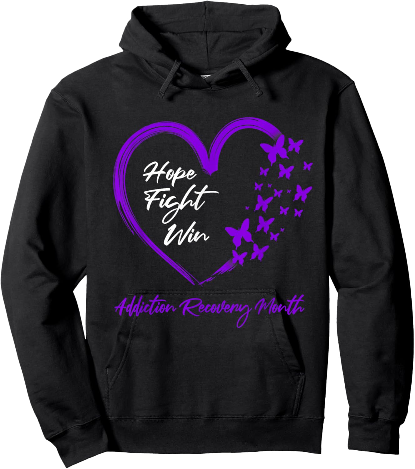 Hope Fight Win Addiction Recovery Month Purple Heart Hoodie - Hoodie | Black