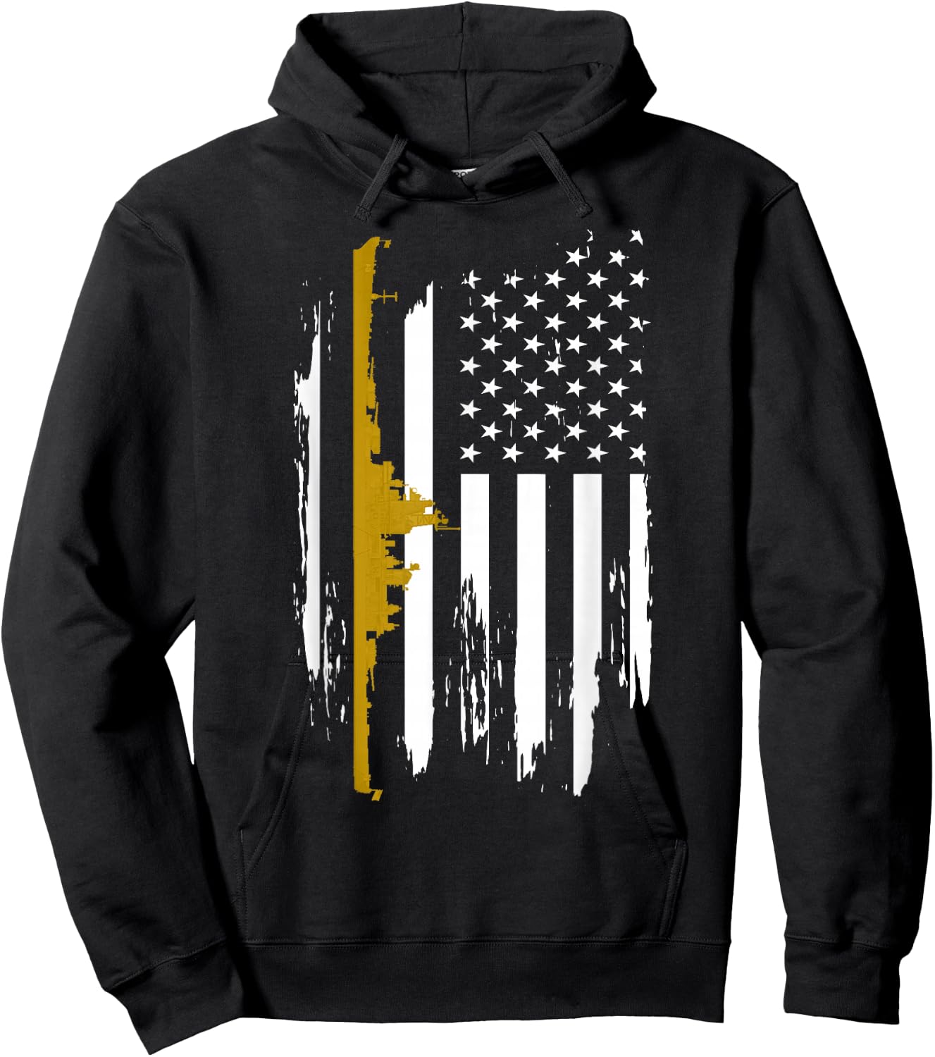 USS Wisconsin BB-64 Battleship Vintage American Flag Women Men Hoodie - Hoodie | Black