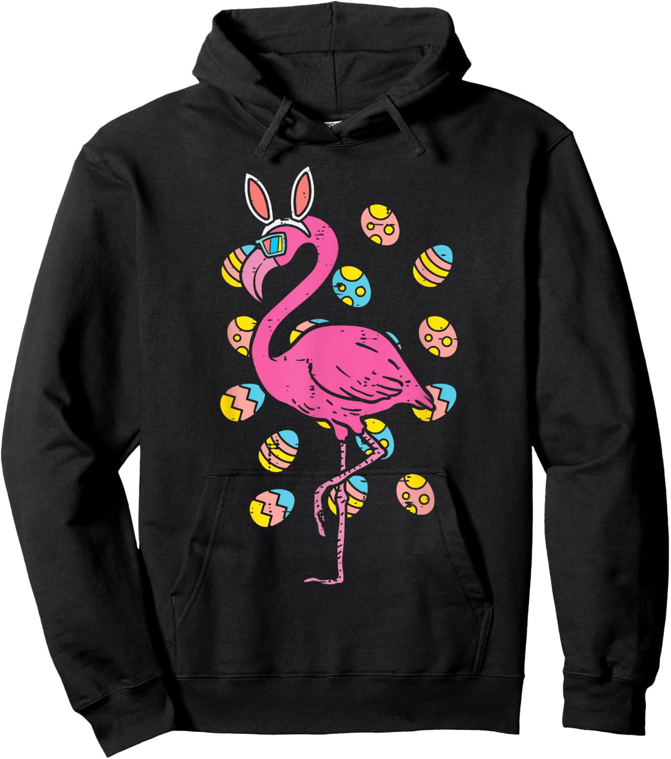 Flamingo Bunny Ears Glasses Eggs Easter Bird Animal Women Hoodie - Hoodie | Black