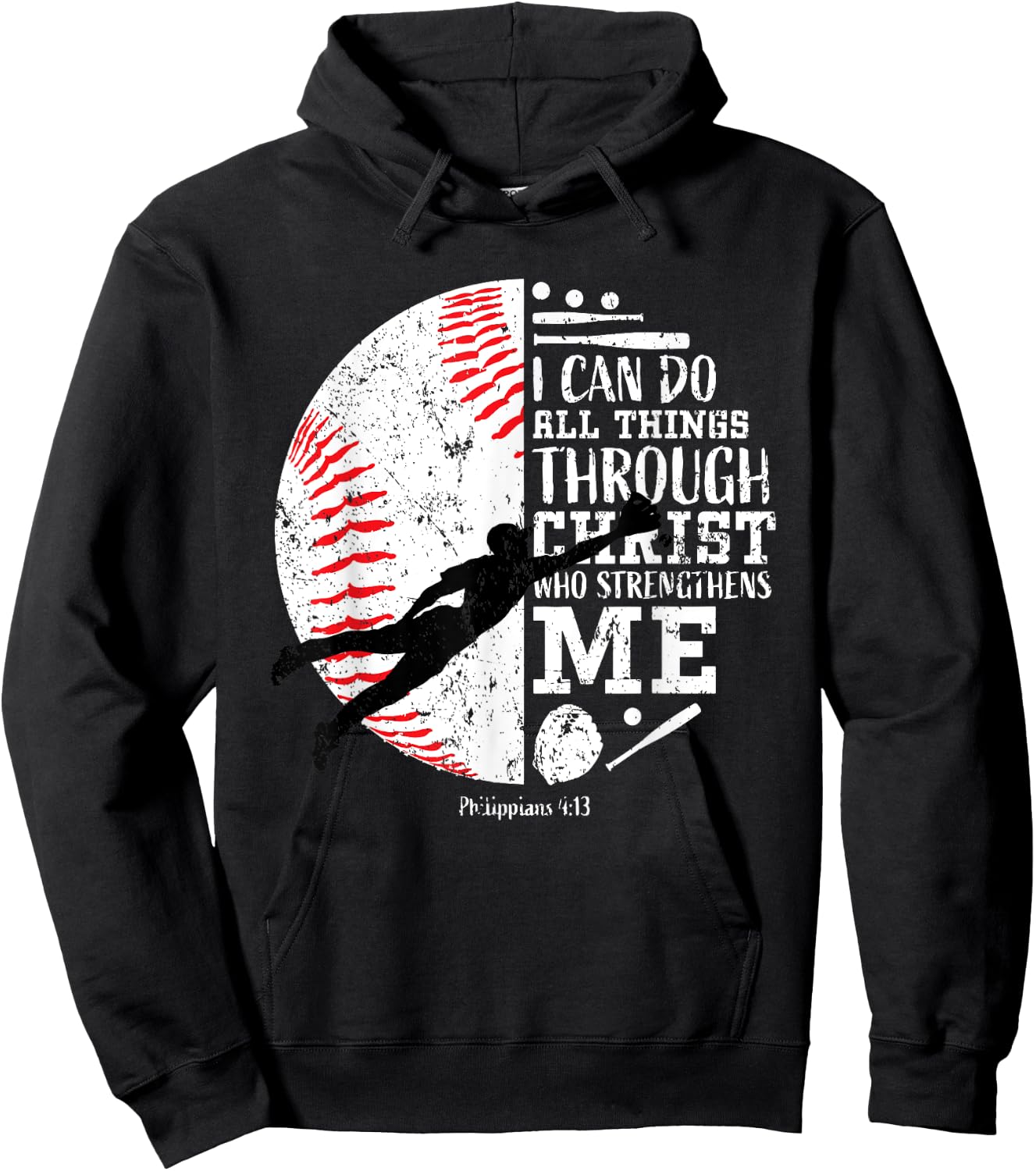 Boys Baseball Gifts Kids Teens Team Christian Bible Verse Hoodie - Hoodie | Black