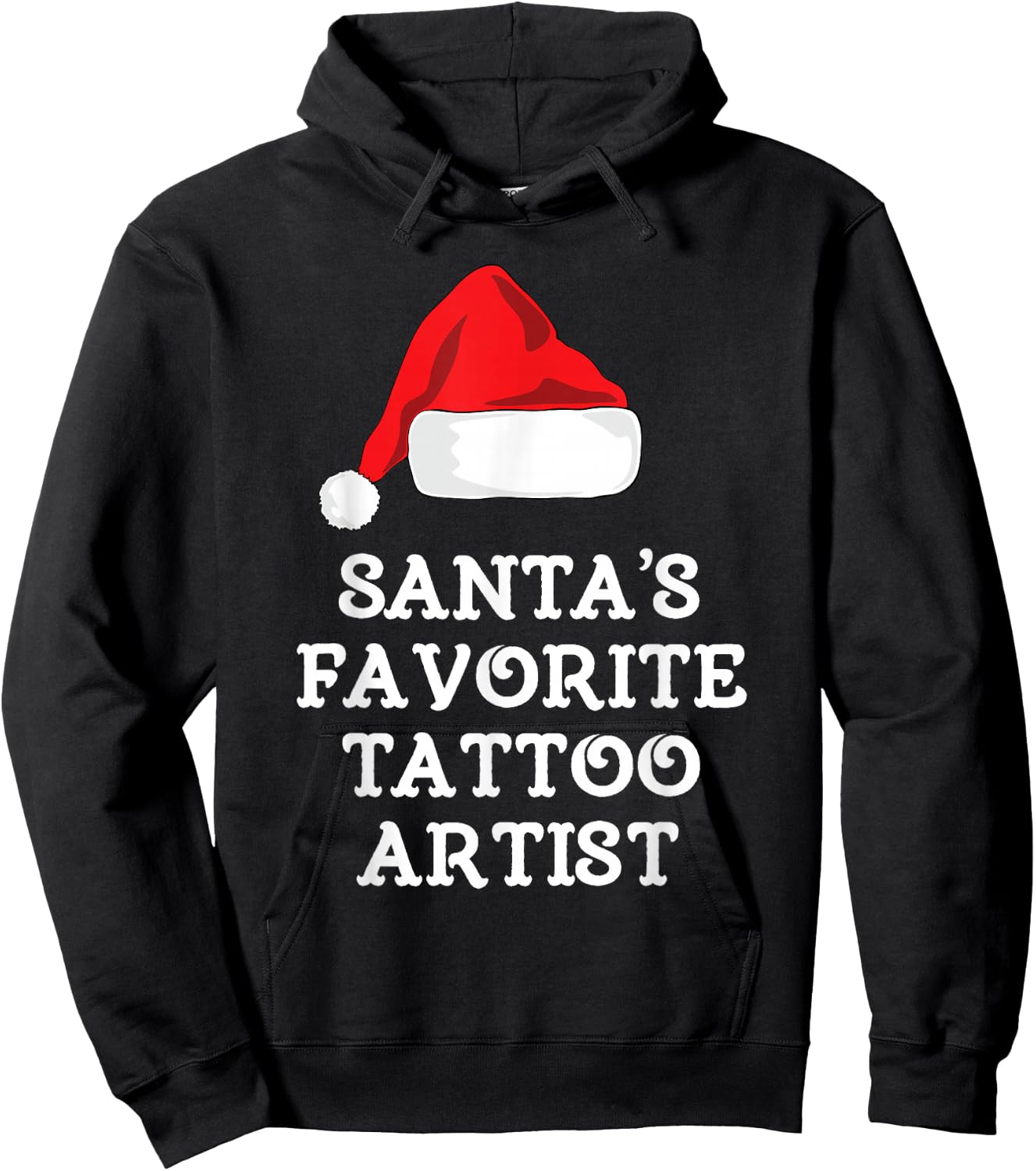 Santa's Favorite Tattoo Artist Christmas Hat Funny Tattooist Hoodie - Hoodie | Black