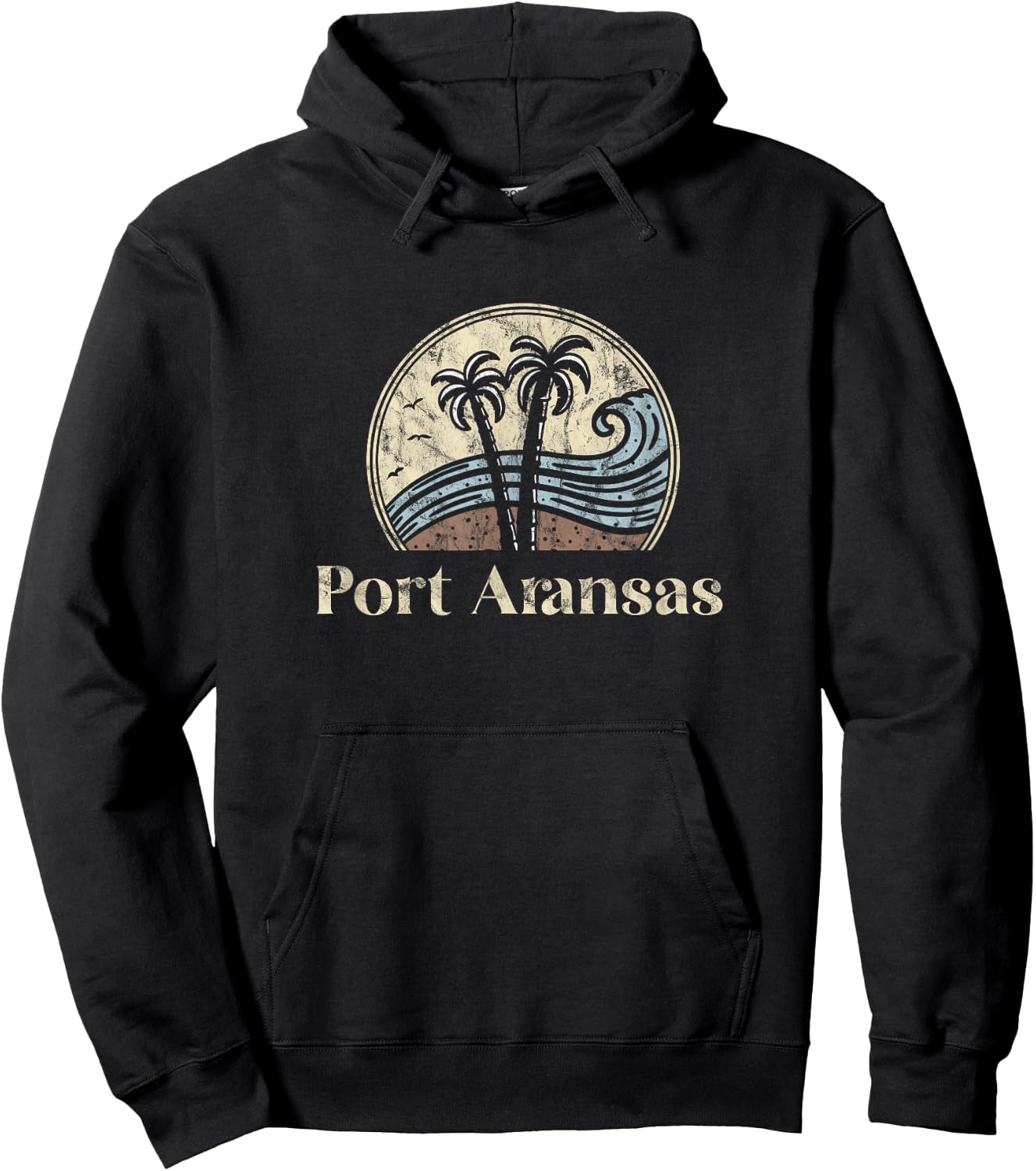 Vintage Port Aransas TX Palm Trees Texas Souvenir Beach Hoodie - Hoodie | Black