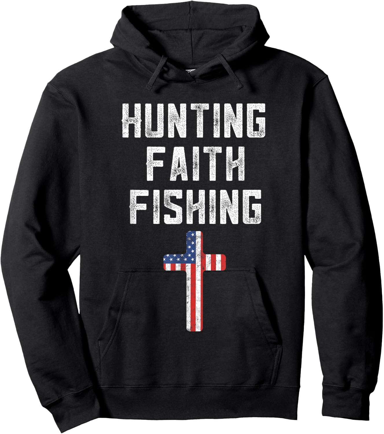 Hunting Faith And Fishing Cross American Flag Patriotic Men Hoodie - Hoodie | Black