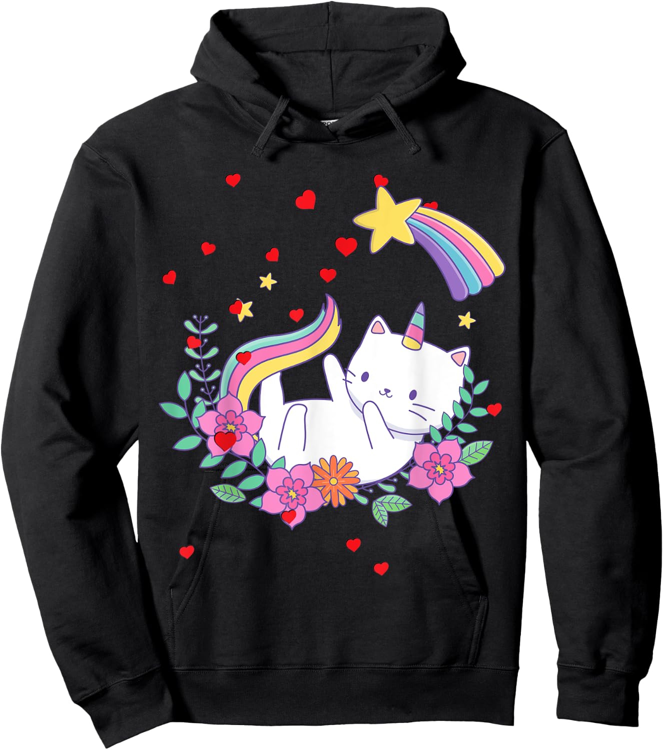 Valentines Unicorn Cat Kittycorn Hoodie - Hoodie | Black