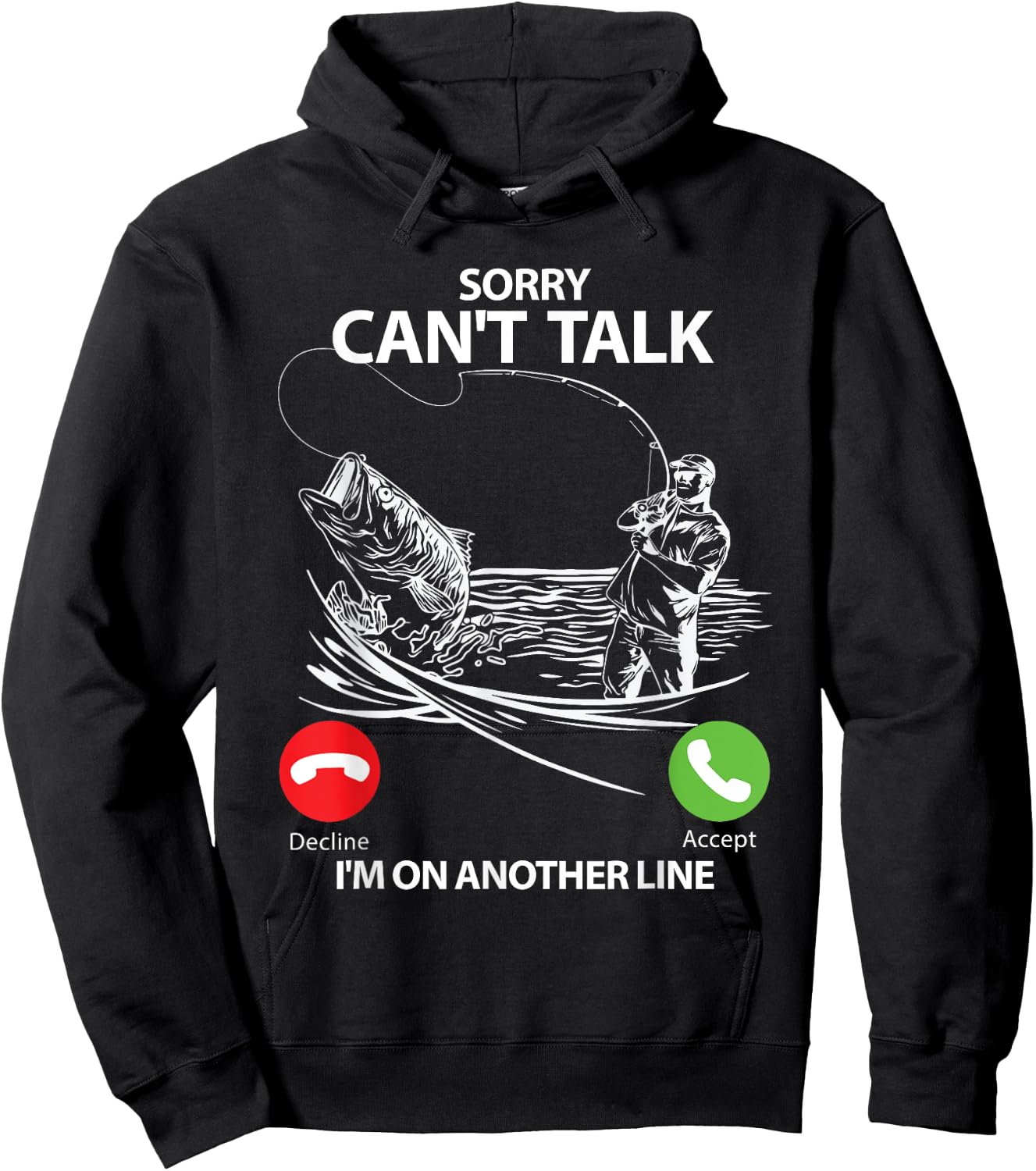 Sorry Can't Talk I'm On Another Line Funny Fishing Gift Hoodie - Hoodie | Black