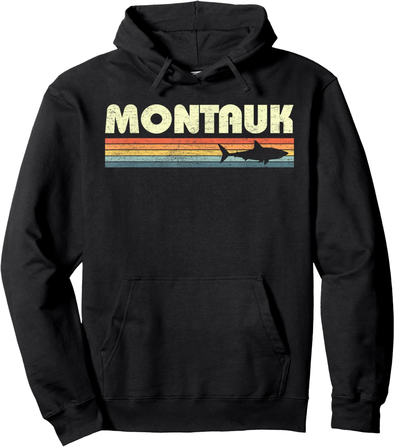 Montauk New York Vintage Shark Souvenir Hoodie - Hoodie | Black