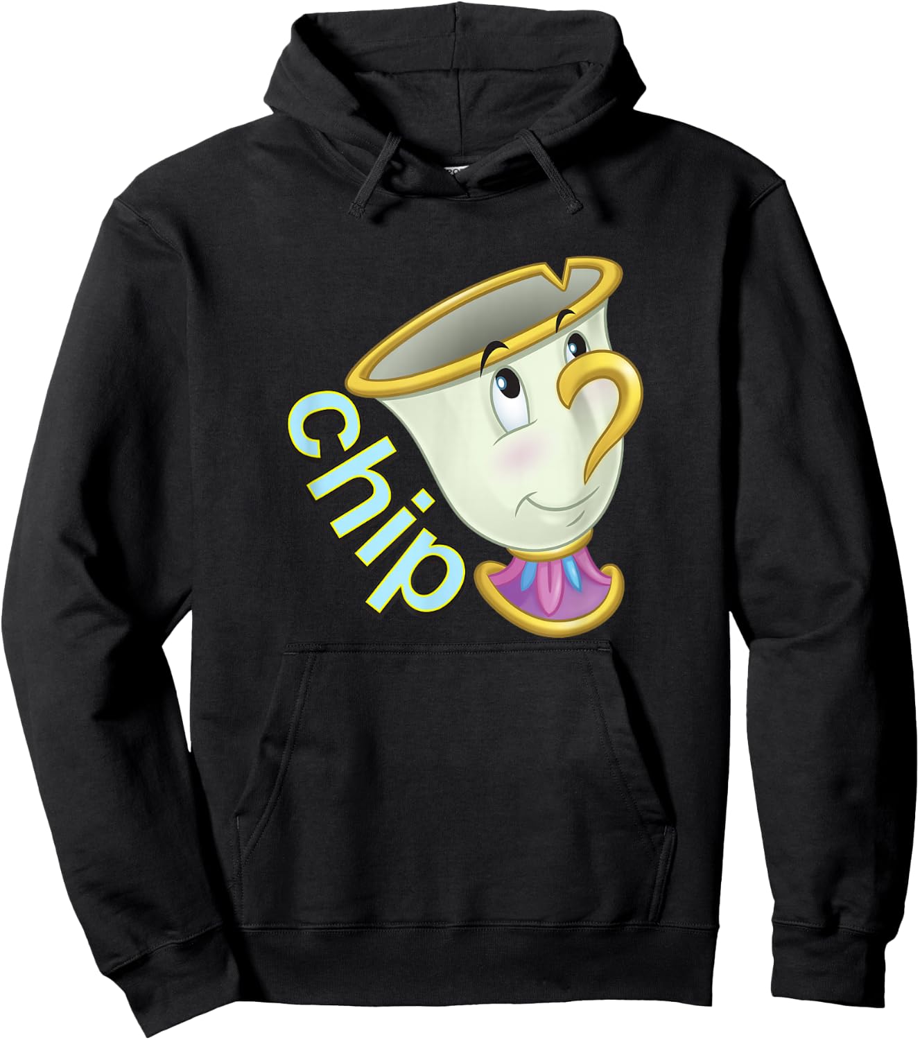 Disney Beauty and The Beast Chip Side Profile Big Face Hoodie - Hoodie | Black
