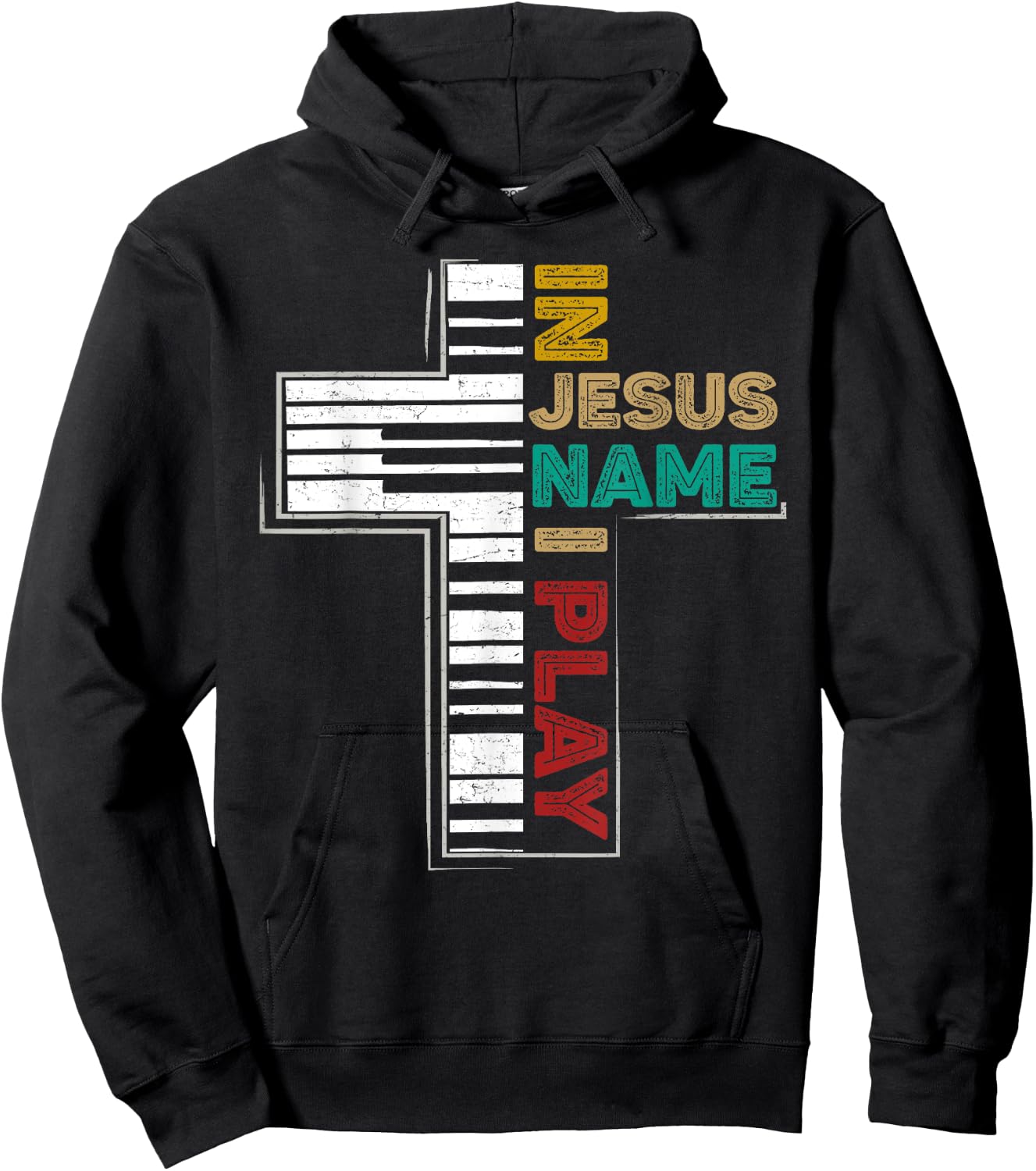 In Jesus Name I Play Piano Shirt Vintage Christian Saying Hoodie - Hoodie | Black