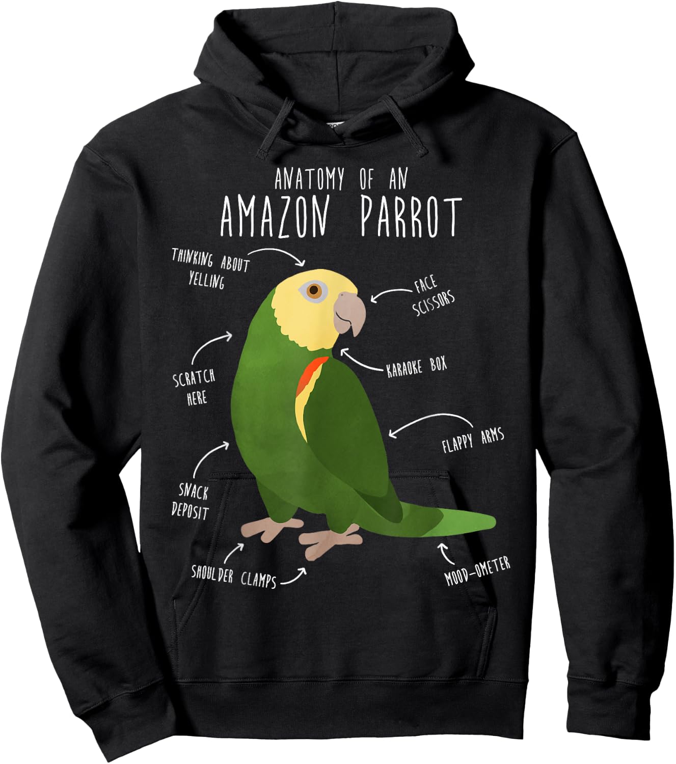 Amazon Parrot Anatomy, Cute Funny Pet Double Yellow Bird Hoodie - Hoodie | Black