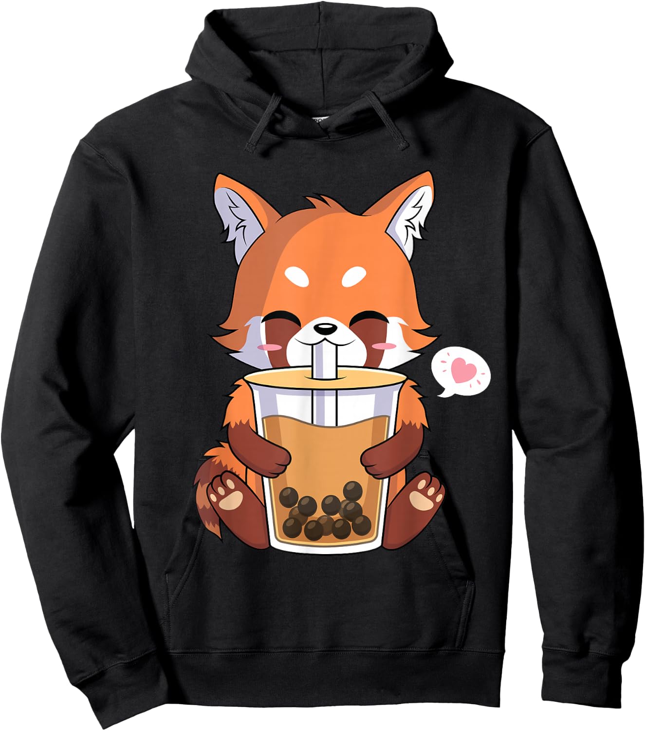 Kawaii Anime Red Panda Drinking Boba Bubble Tea Hoodie - Hoodie | Black