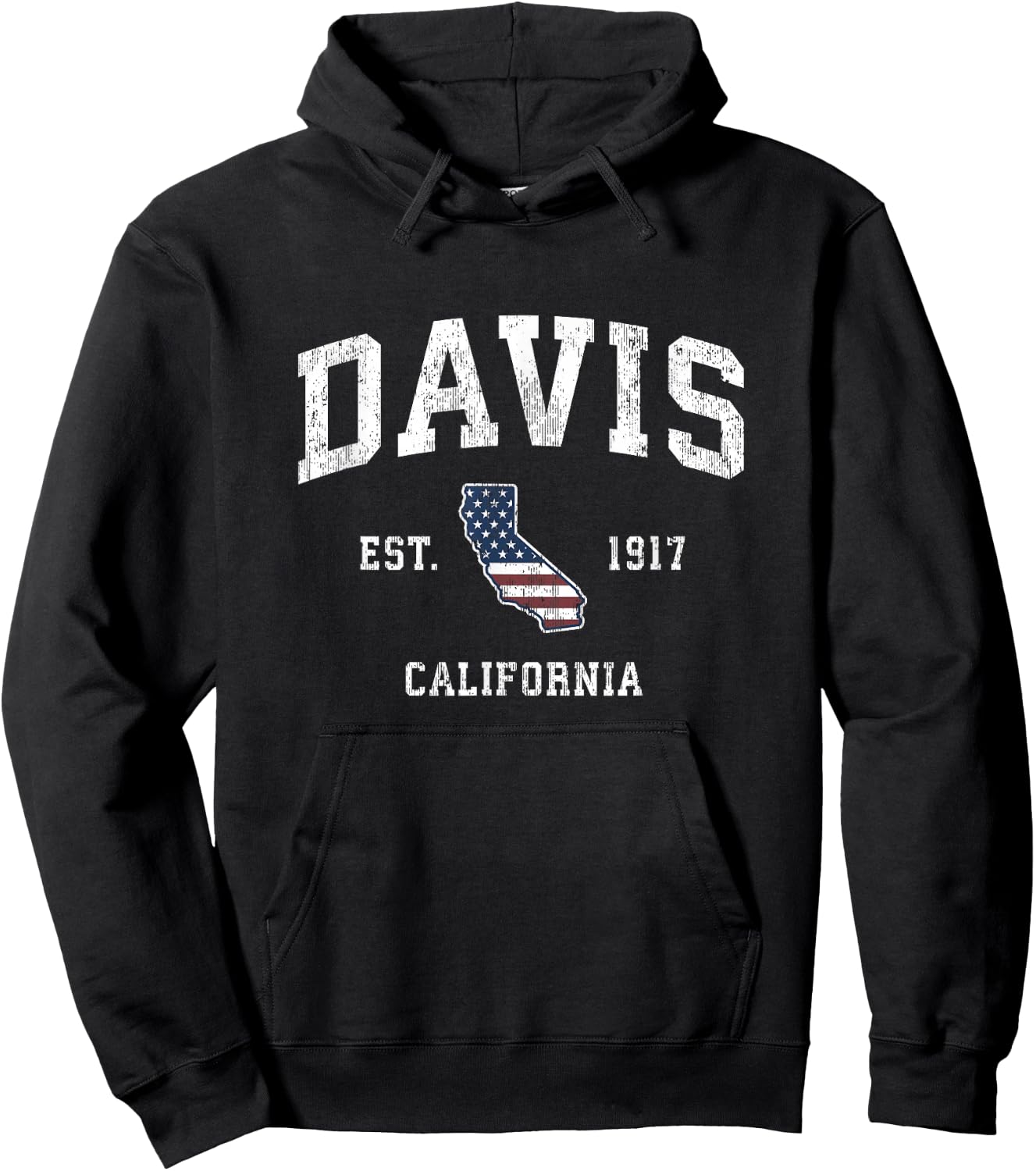 Davis California CA Vintage American Flag Sports Design Hoodie - Hoodie | Black