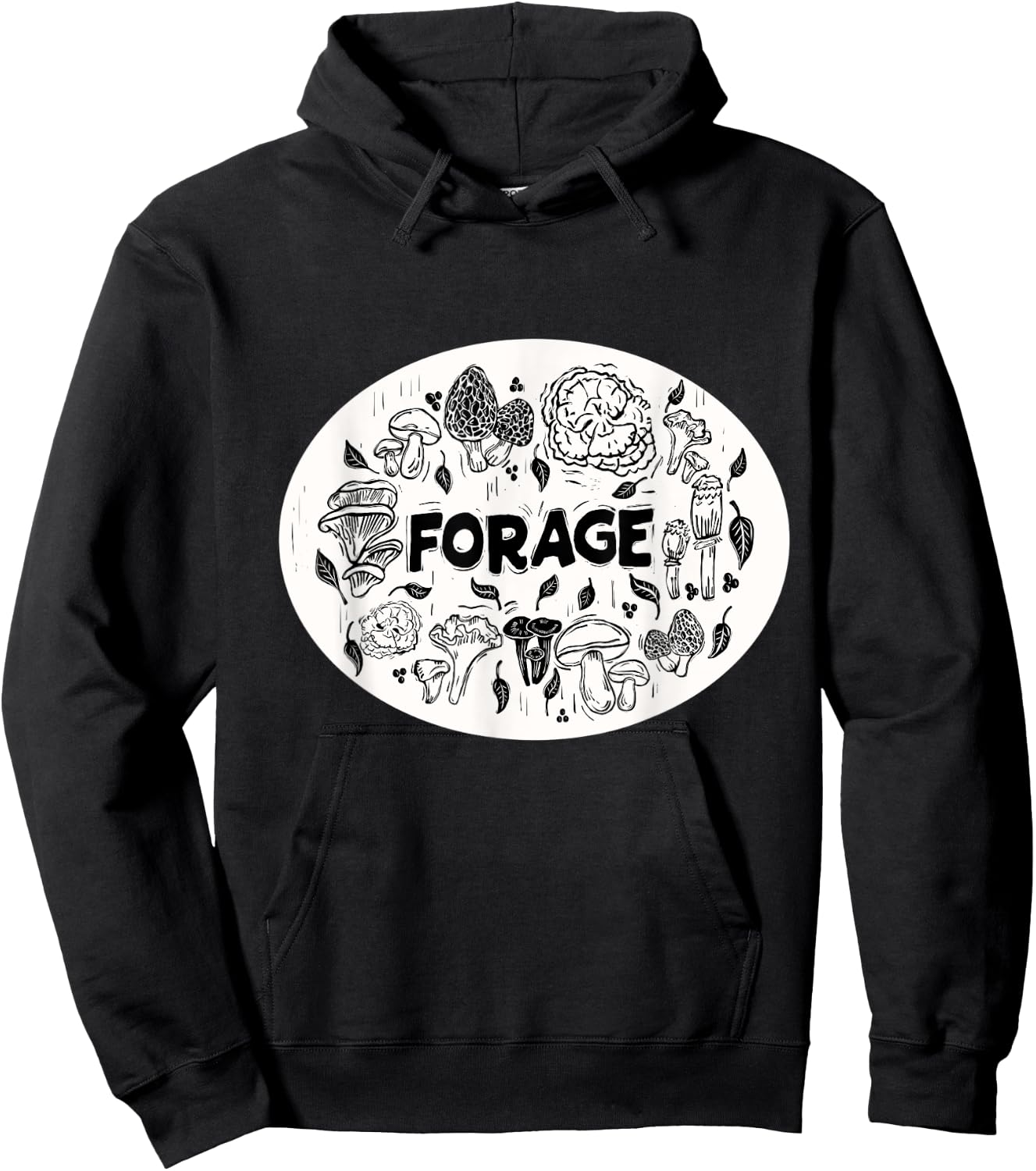 FORAGE ~ Mushroom Foraging ~ Chanterelle Morel ~ Linocut Hoodie - Hoodie | Black