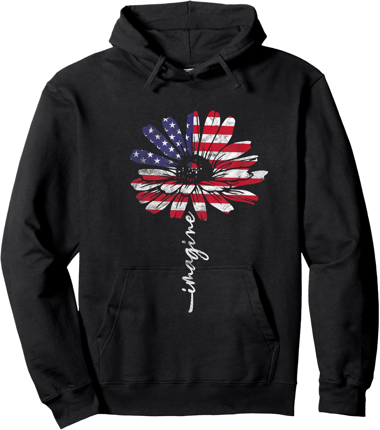 Daisy USA American Flag 4th of July Patriotic Flower Vintage Women Kids Men Hoodie - Hoodie | Black