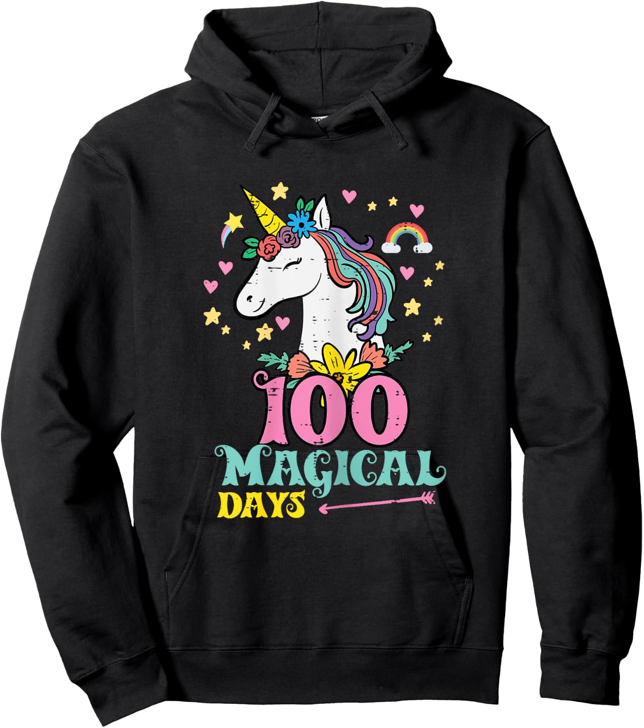 100 Days Unicorn 100th Day School Teacher Women Girls Kids Hoodie - Hoodie | Black