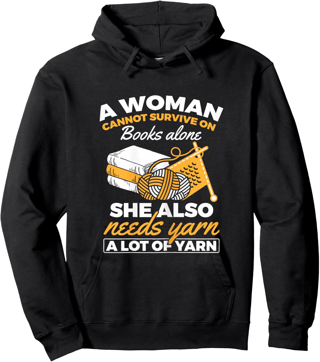 Woman Survives On Books Yarn Knitting Crochet Hoodie - Hoodie | Black