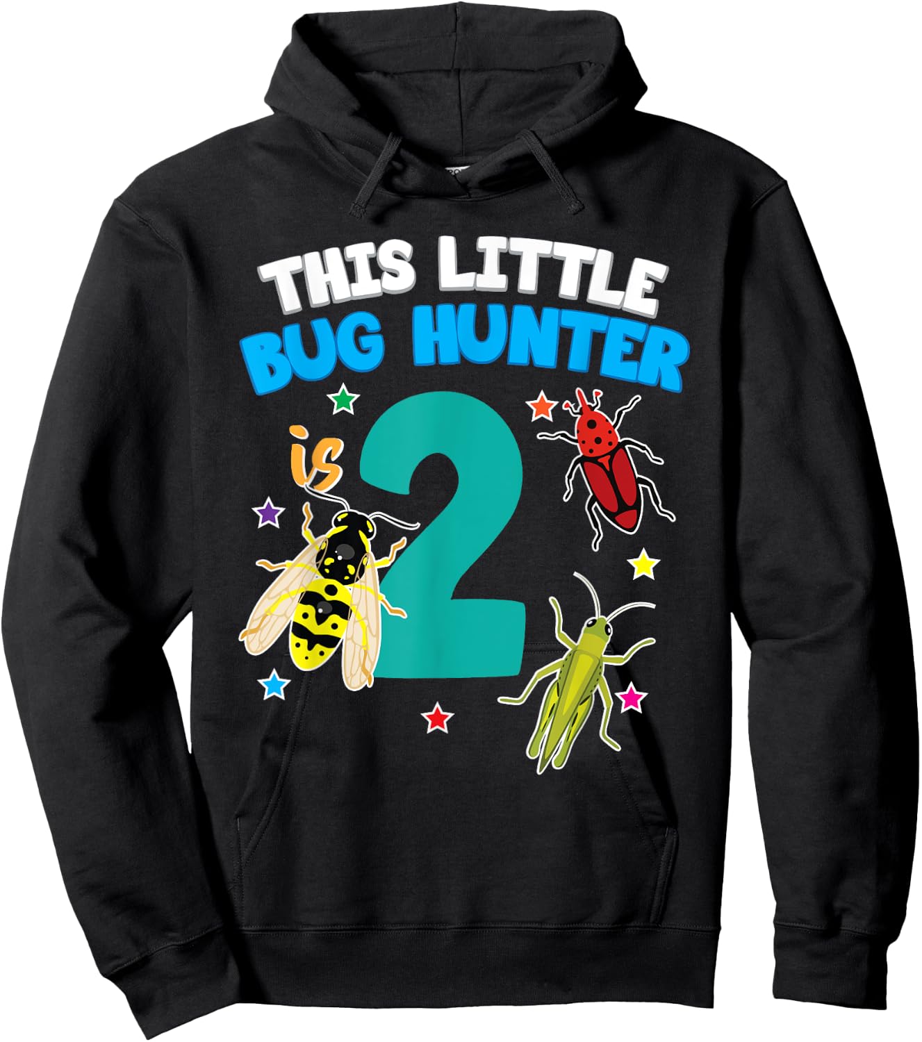 This Little Bug Hunter is 2 Insect 2nd Birthday Girls Boys Hoodie - Hoodie | Black