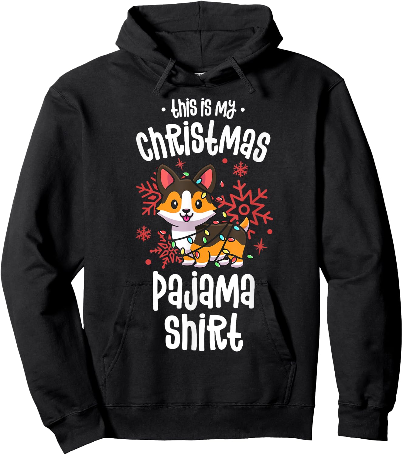 This Is My Christmas Pajama Shirt Tricolor Corgi Pjs Xmas Hoodie - Hoodie | Black
