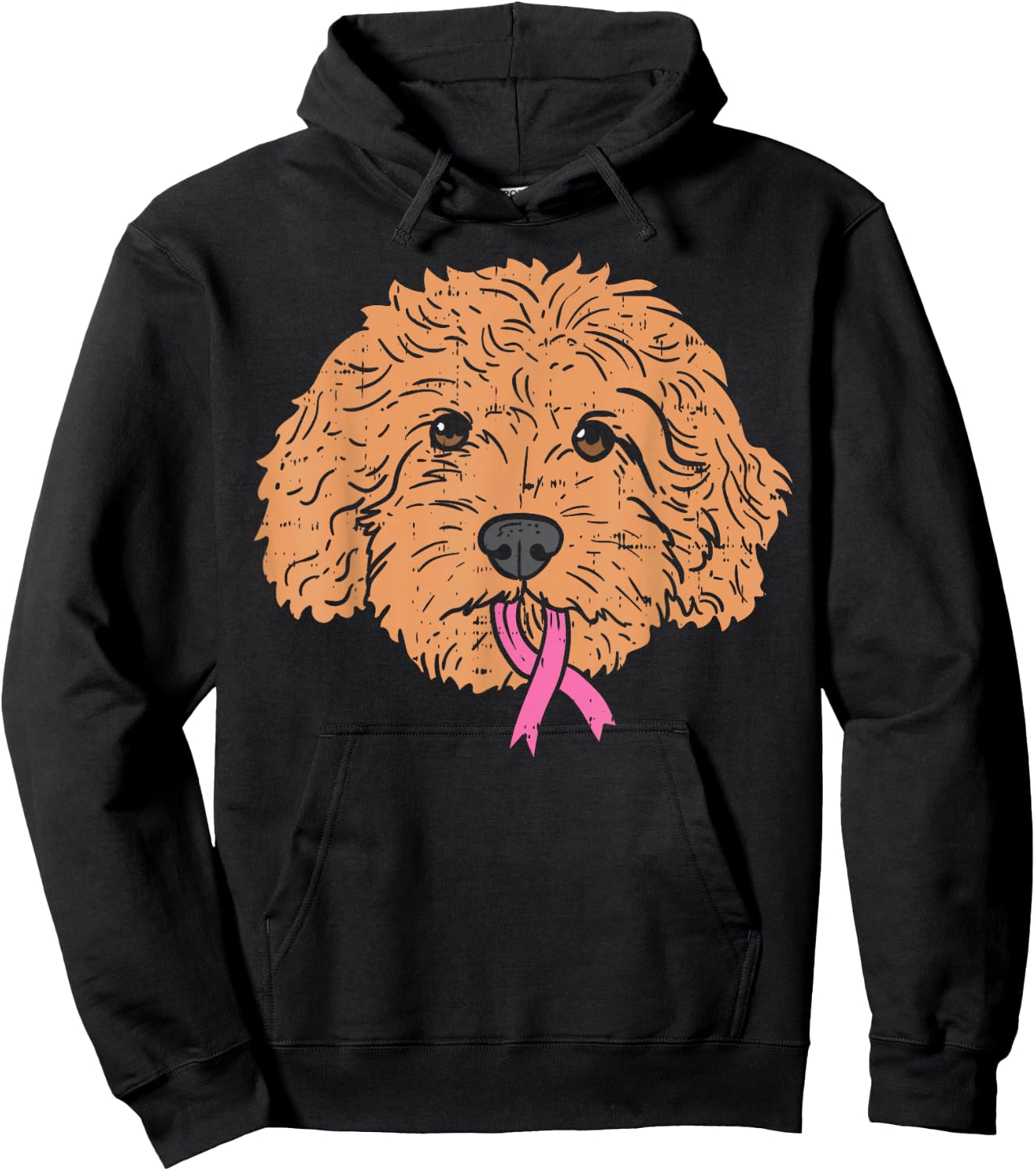 Goldendoodle Dog Ribbon Breast Cancer Awareness Support Gift Hoodie - Hoodie | Black
