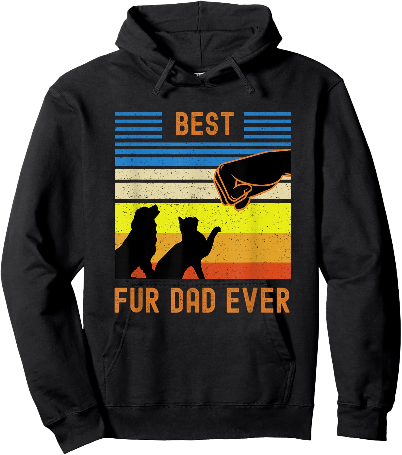 Funny Best Fur Dad Ever Vintage Retro Dog and Cat Owner Women Girls Kids Hoodie - Hoodie | Black