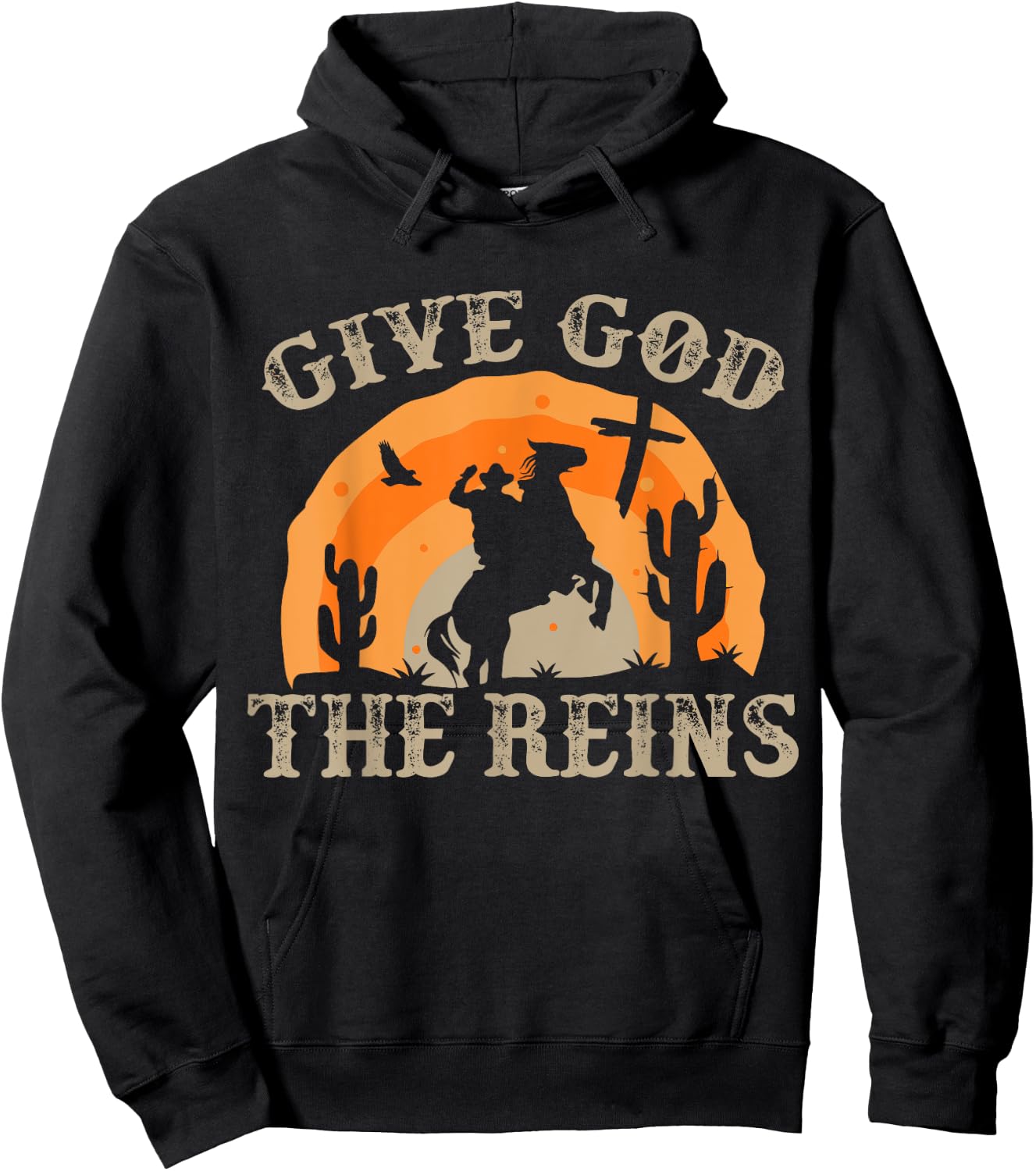 Give God The Reins Cowboy Retro for Christian Hoodie - Hoodie | Black
