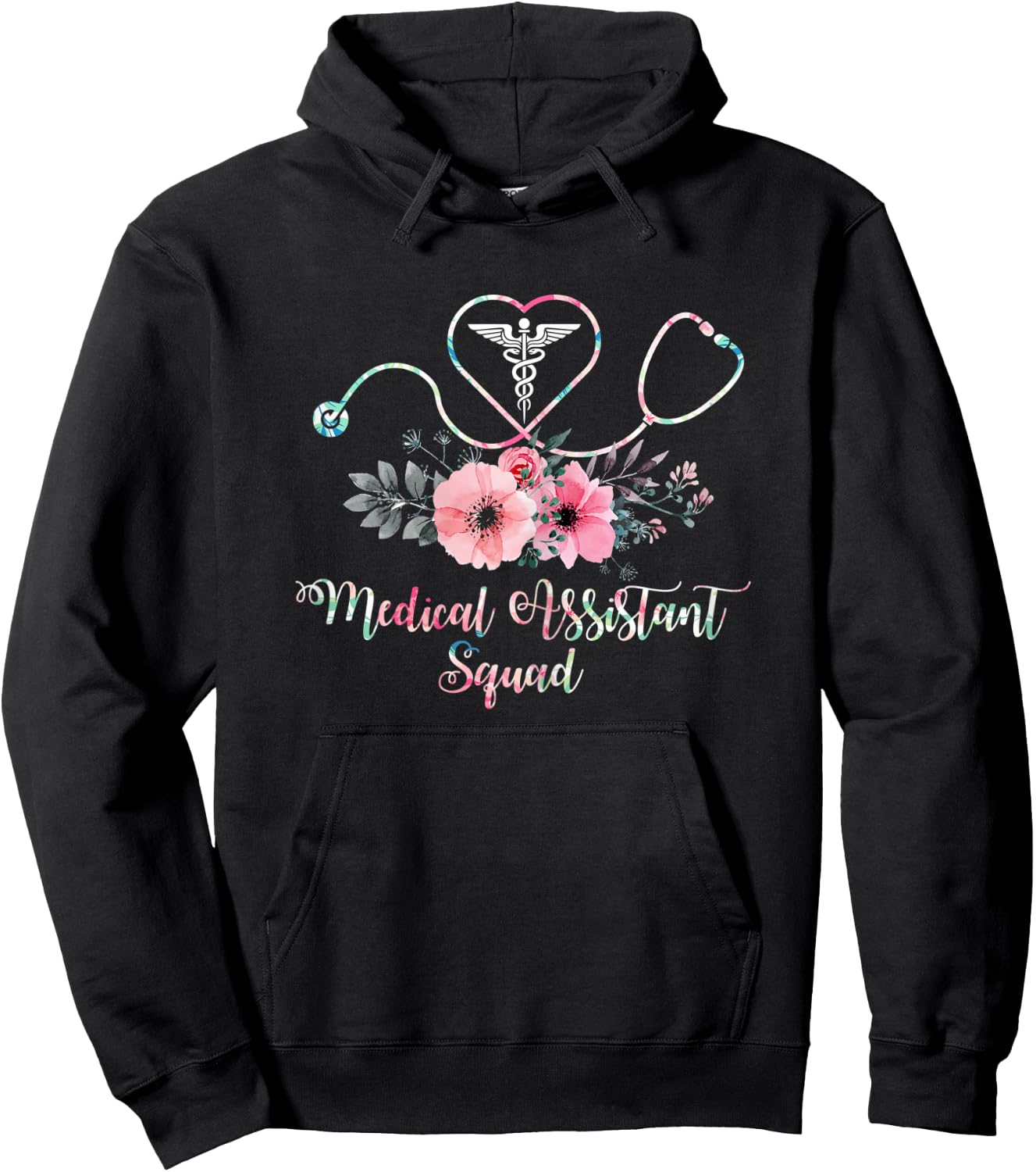 Cute Medical Assistant Squad Costume Stethoscope Floral Hoodie - Hoodie | Black