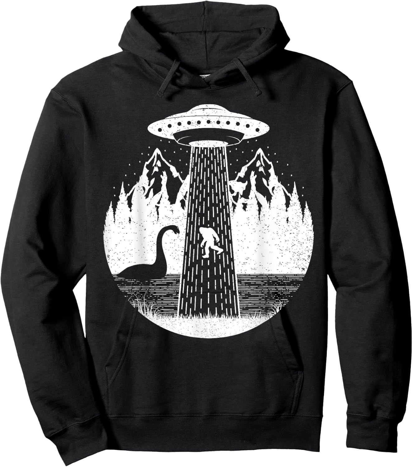 Bigfoot Ufo Abduction Funny Sasquatch Loch Ness Monster Hoodie - Hoodie | Black