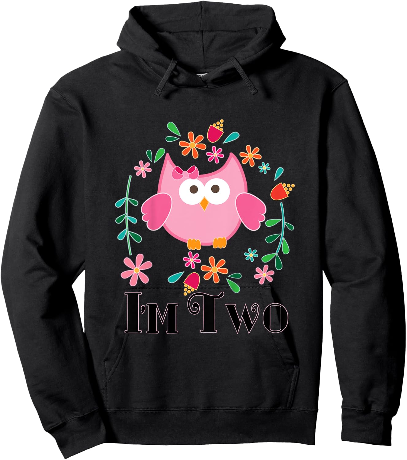 Kids 2nd Birthday Cute Owl 2 Year Old Girl Hoodie - Hoodie | Black