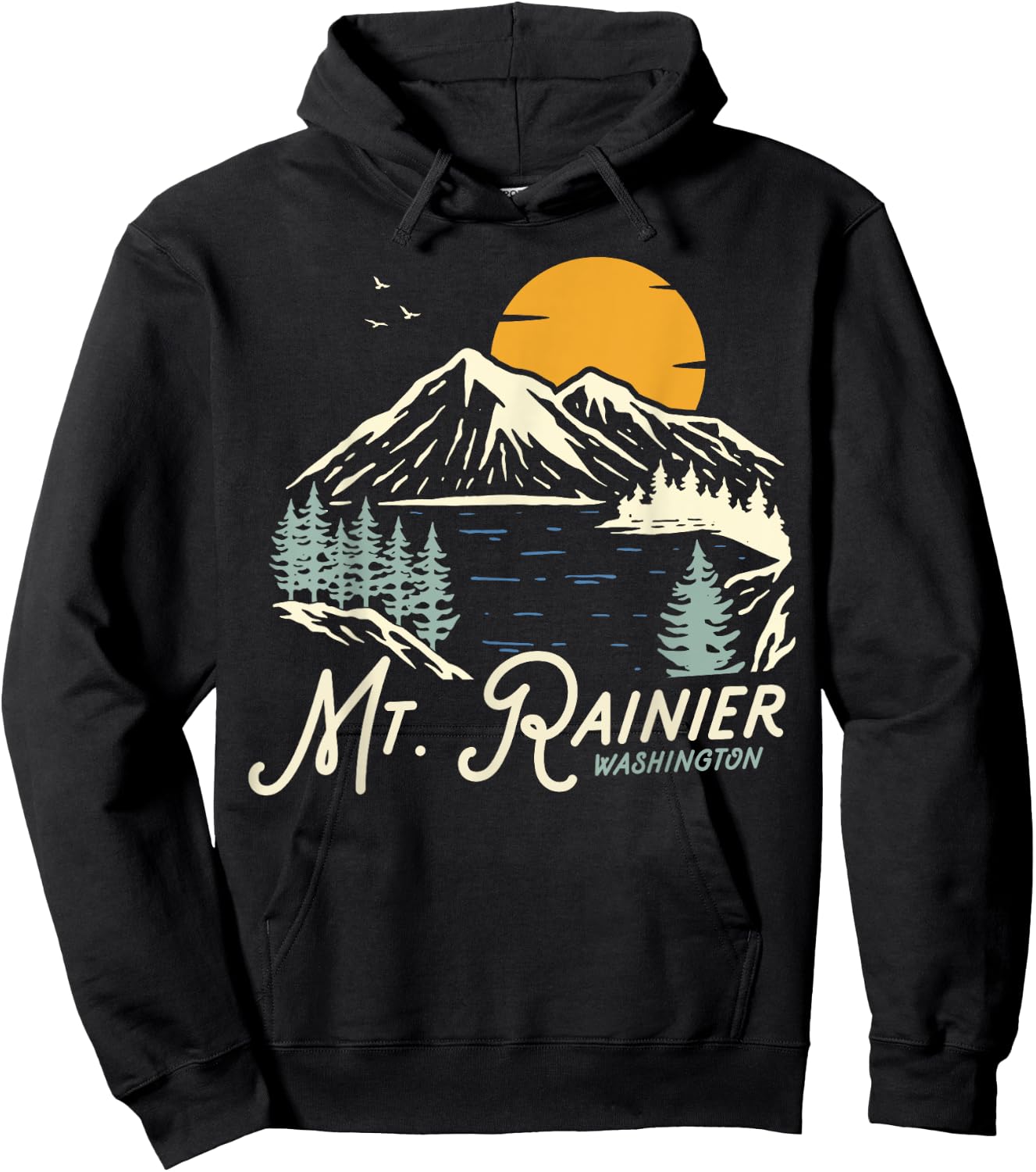 Mt Rainier Washington, Outdoors, WA Vacation Hoodie - Hoodie | Black