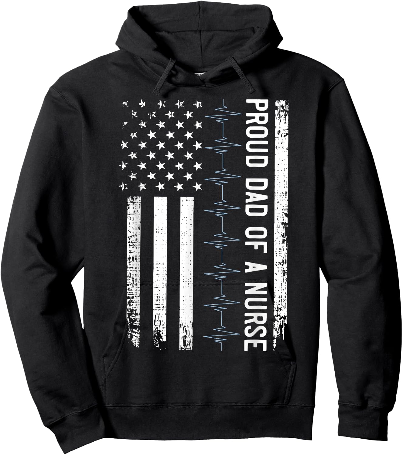 Vintage Proud Dad Of A Nurse Heartbeat US Flag Nurse Day Hoodie - Hoodie | Black