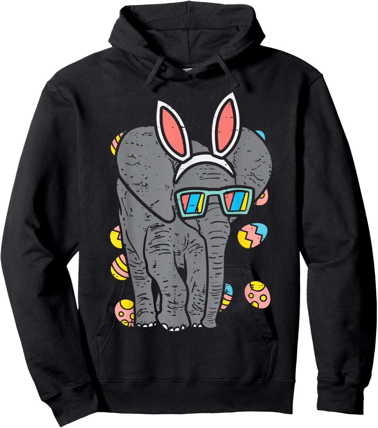 Elephant Bunny Ears Glasses Eggs Easter Day Animal Lover Hoodie - Hoodie | Black