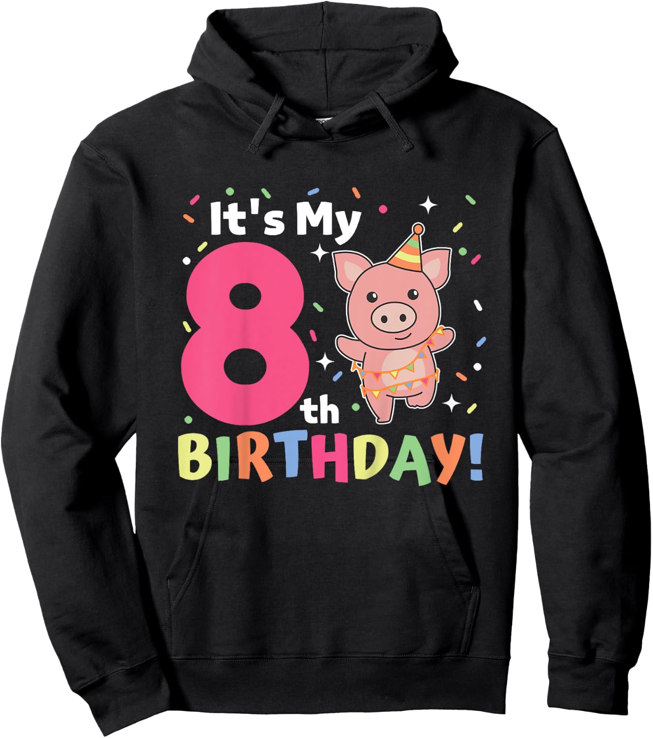 Kids 8th Birthday Pig For Children Eight Years Old Hoodie - Hoodie | Black