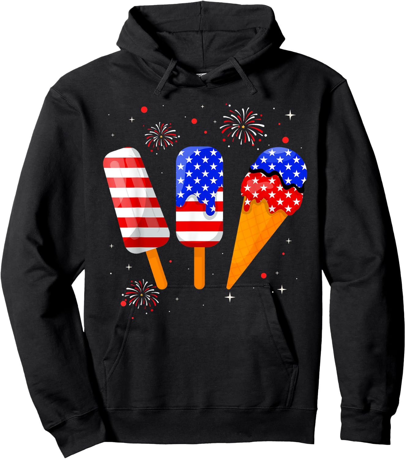 4th of July Popsicle American Flag Patriotic Summer Boy Girl Hoodie - Hoodie | Black