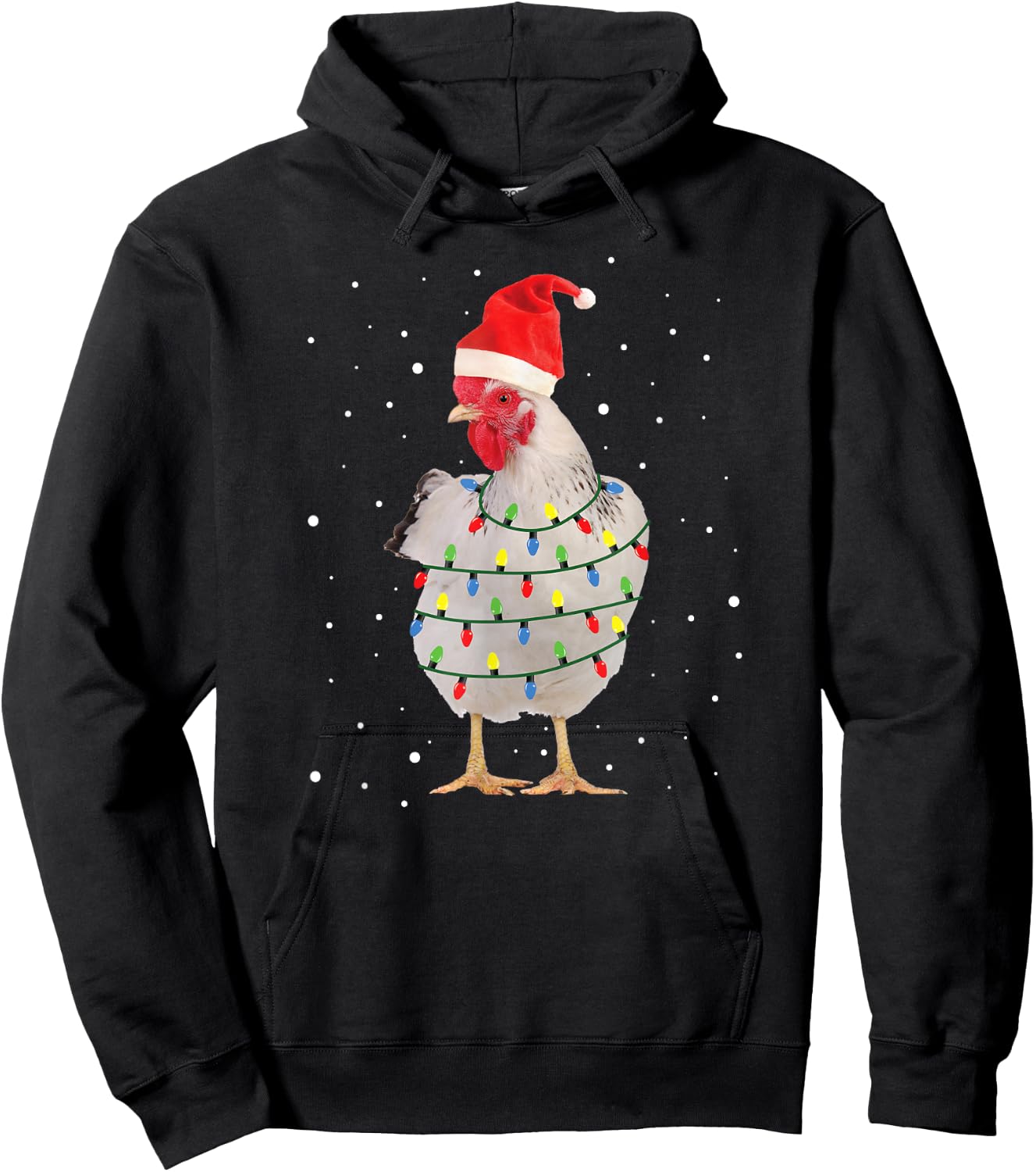 Chicken Christmas Chicken Santa Hat Lights Hoodie - Hoodie | Black