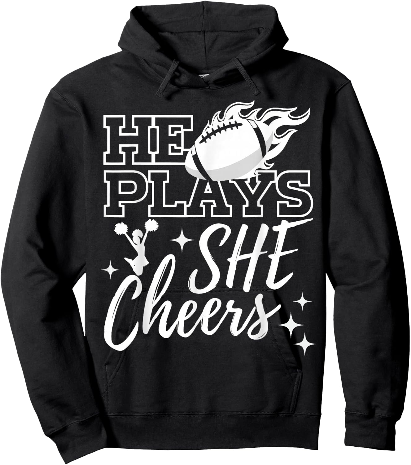 He Plays She Cheers High School Football Player Cheerleader Hoodie - Hoodie | Black