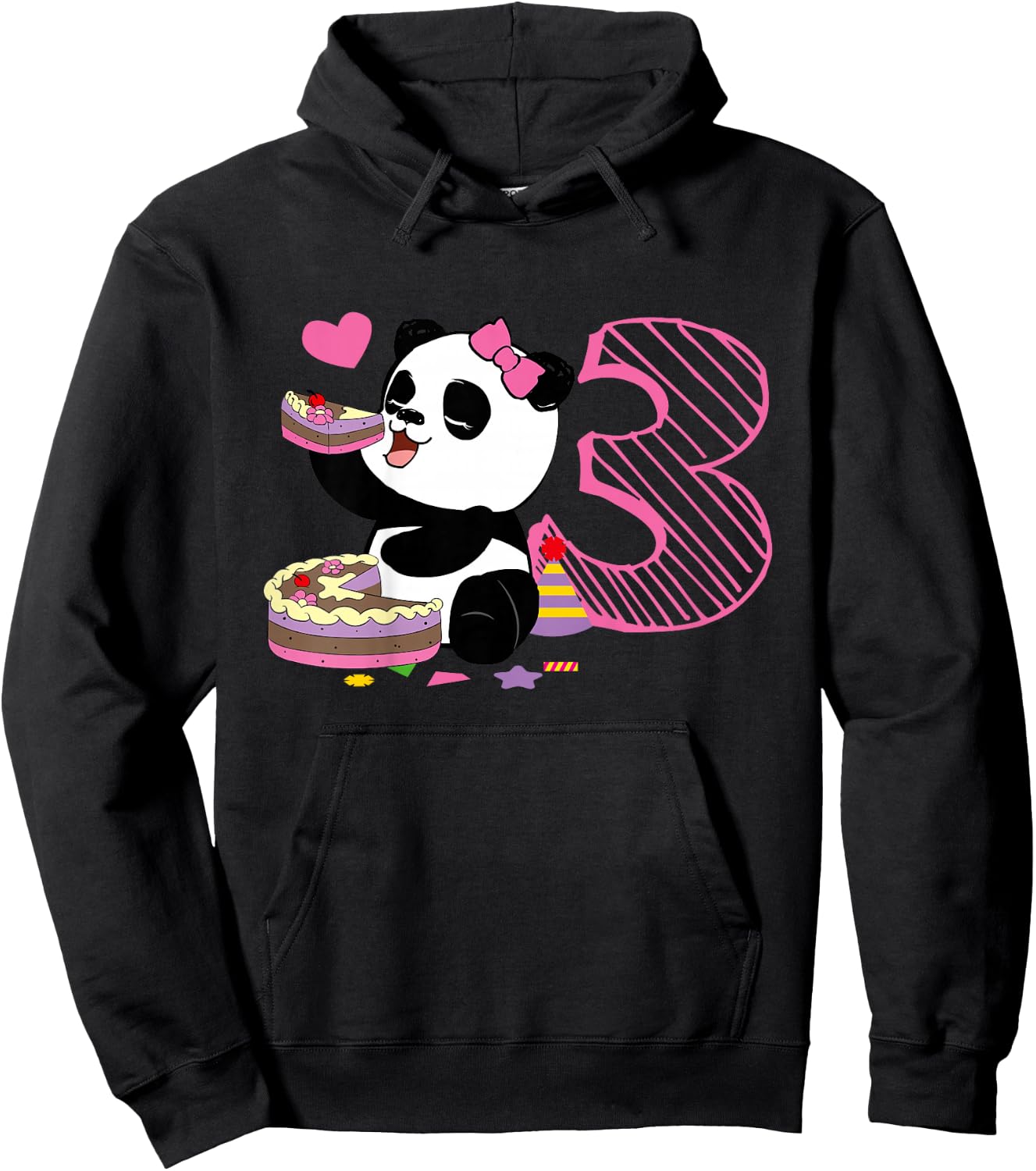Kids Cute Panda 3 Years Old Girls Birthday Party Hoodie - Hoodie | Black