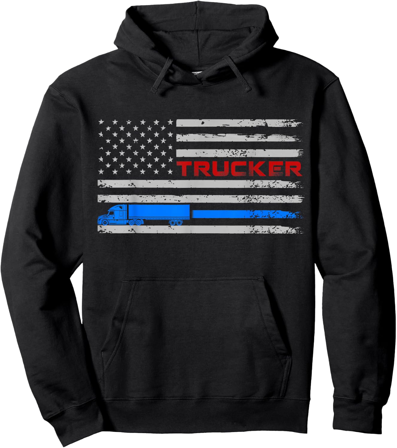U.S American Flag Semi Truck Driver 18 Wheeler Trucker Gift Men Hoodie - Hoodie | Black