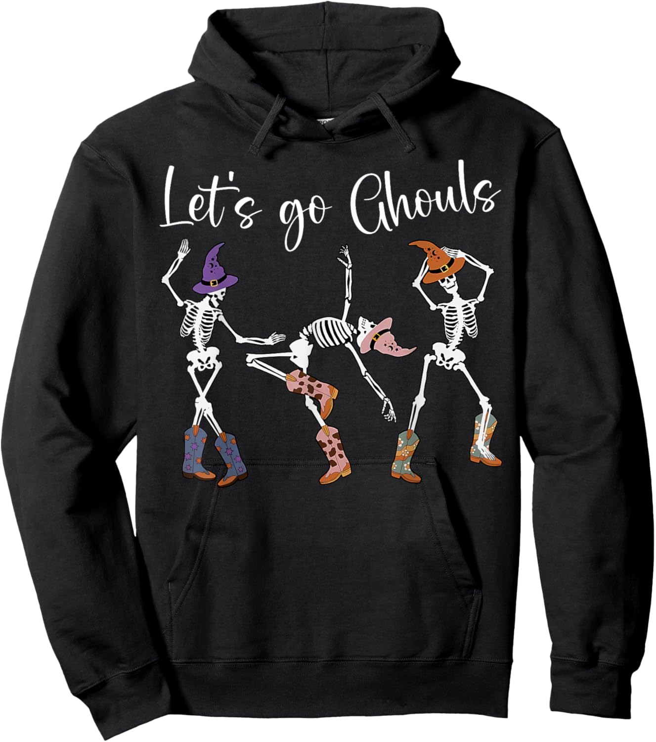 Let's Go Ghouls Dancing Skeleton Cowboy Western Halloween Hoodie - Hoodie | Black