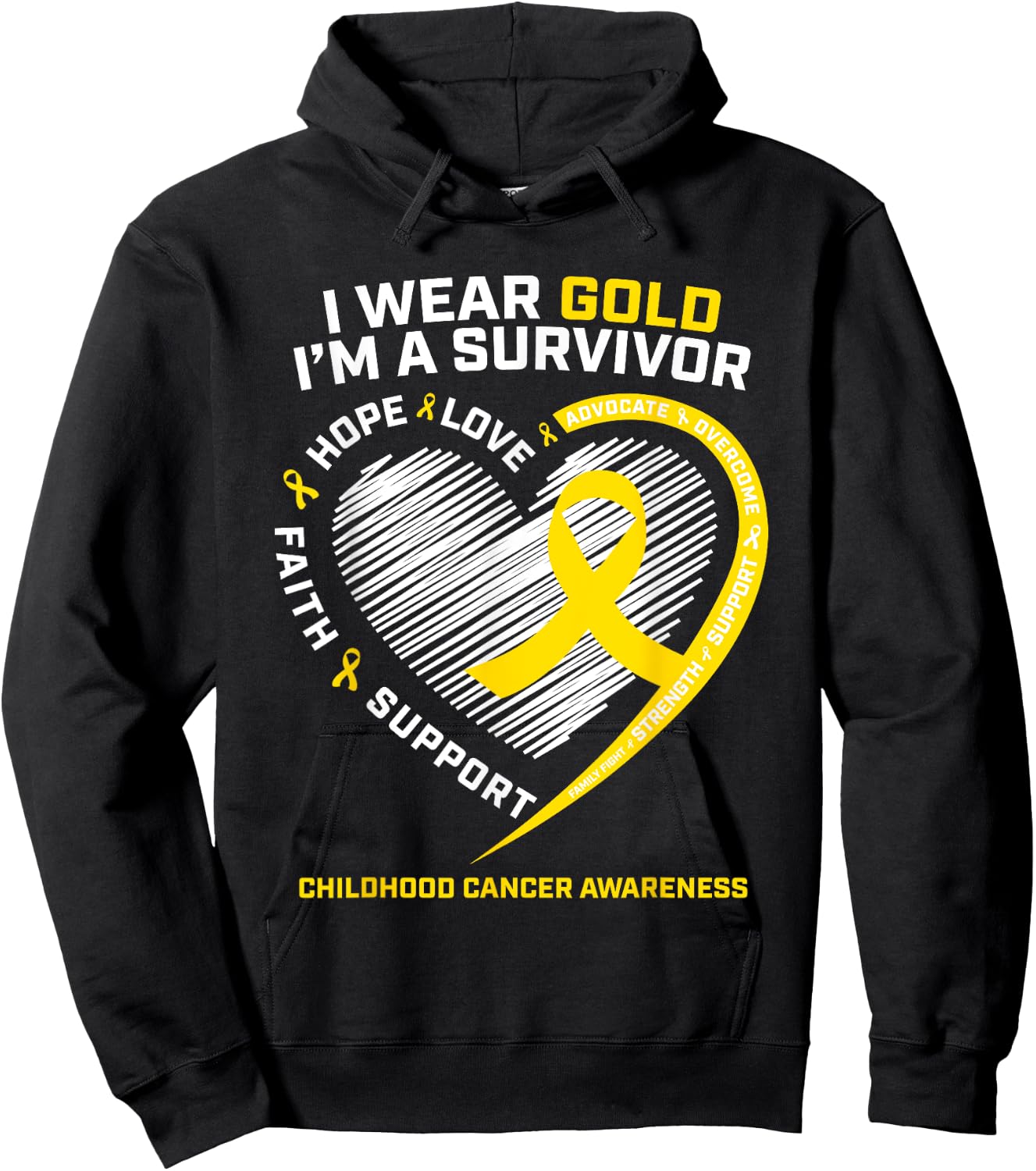 I Wear Gold I'm A Survivor Kids Childhood Cancer Awareness Hoodie - Hoodie | Black