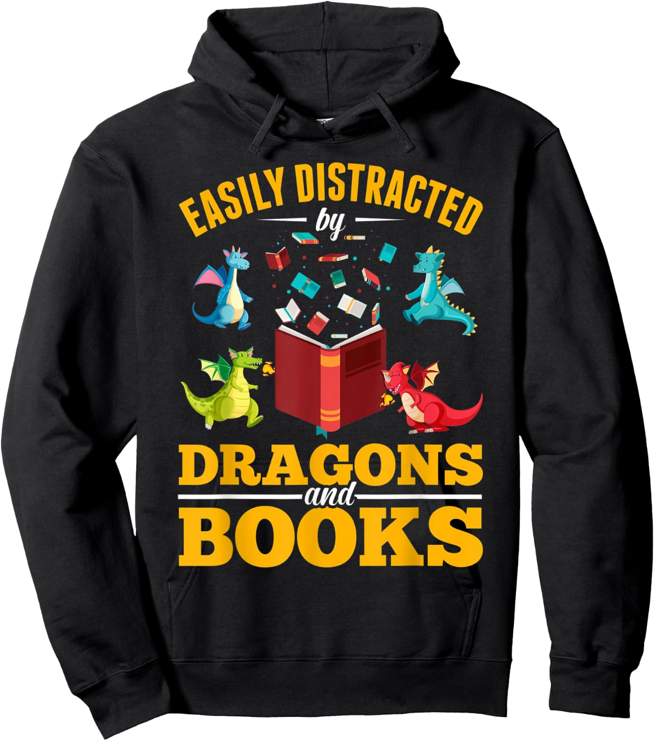 Easily Distracted By Dragons And Books Dragon Hoodie - Hoodie | Black