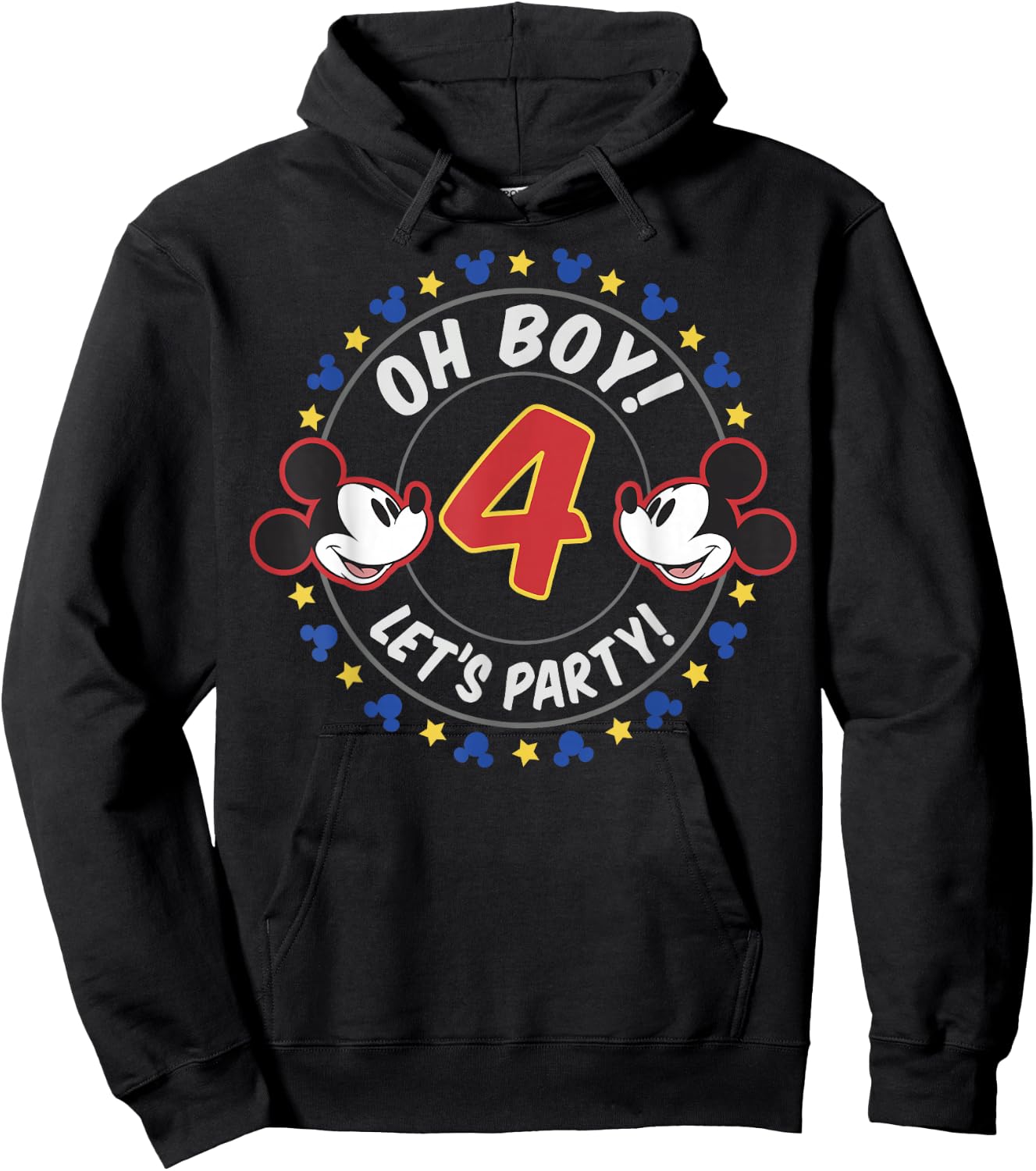 Disney Mickey And Friends Oh Boy Let's Party 4th Birthday Hoodie - Hoodie | Black