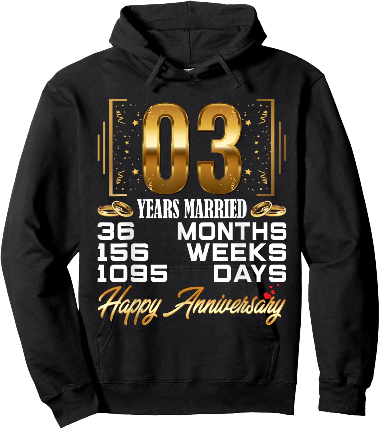 3 Years Married - Funny 3rd Wedding Anniversary Hoodie - Hoodie | Black