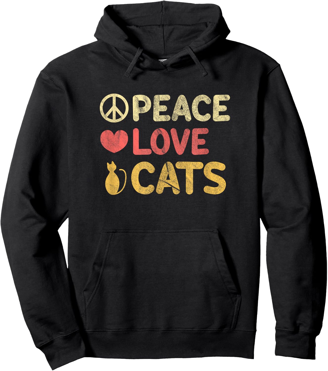 Peace Love Cats Funny Cat Lover Gift Women Girls Kids Hoodie - Hoodie | Black