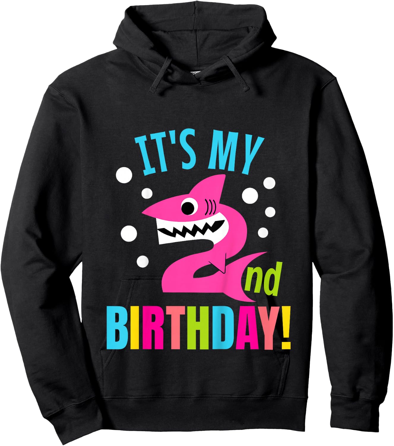 Kids 2 Year Old 2nd Shark Party Birthday Baby Gift Girls And Boys Hoodie - Hoodie | Black