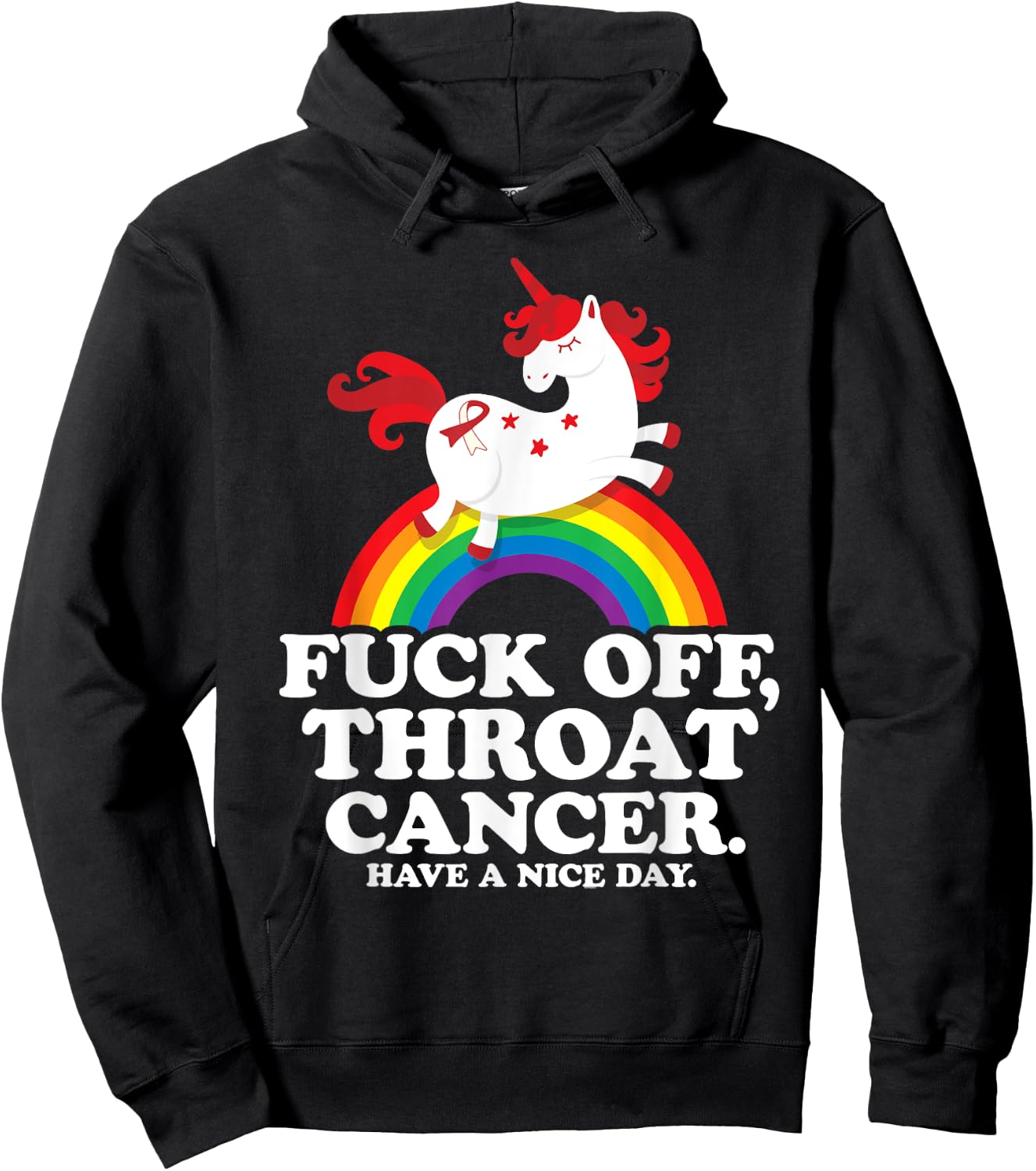 Fuck Off Throat Cancer Funny Survivor Quote Unicorn Rainbow Hoodie - Hoodie | Black