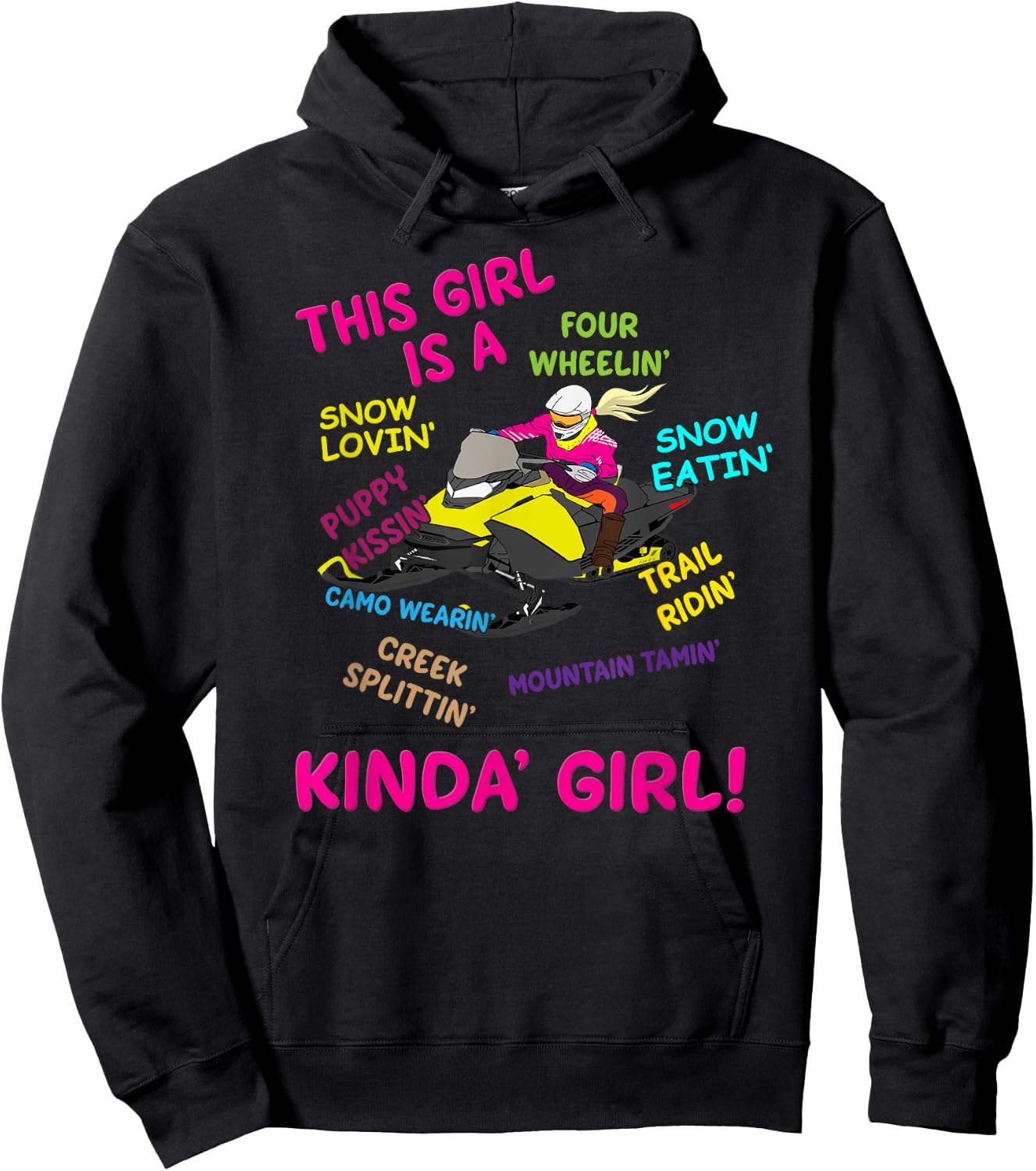 Funny Snowmobiling Saying Girl Snowmobile Riding Sled Girl Hoodie - Hoodie | Black