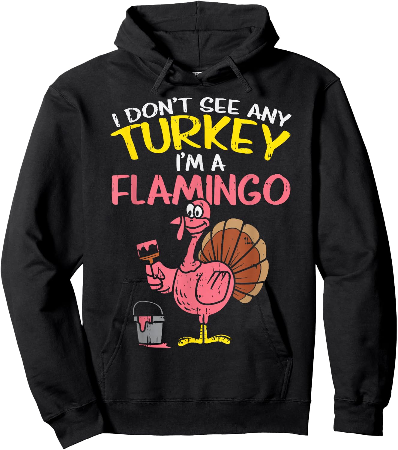 Pink Turkey Flamingo Funny Thanksgiving Animal Lover Gift Hoodie - Hoodie | Black